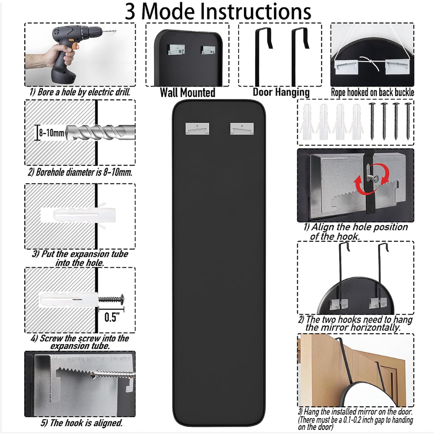 SCWF-GZ 47x14 Mirror Rectangle Full Body Length Door Hanging Wall Mounted Metal Aluminum Alloy Frame Dressing Make-up Mirrors for Entryway Bedroom Bathroom Living Room 47 14 inch Black