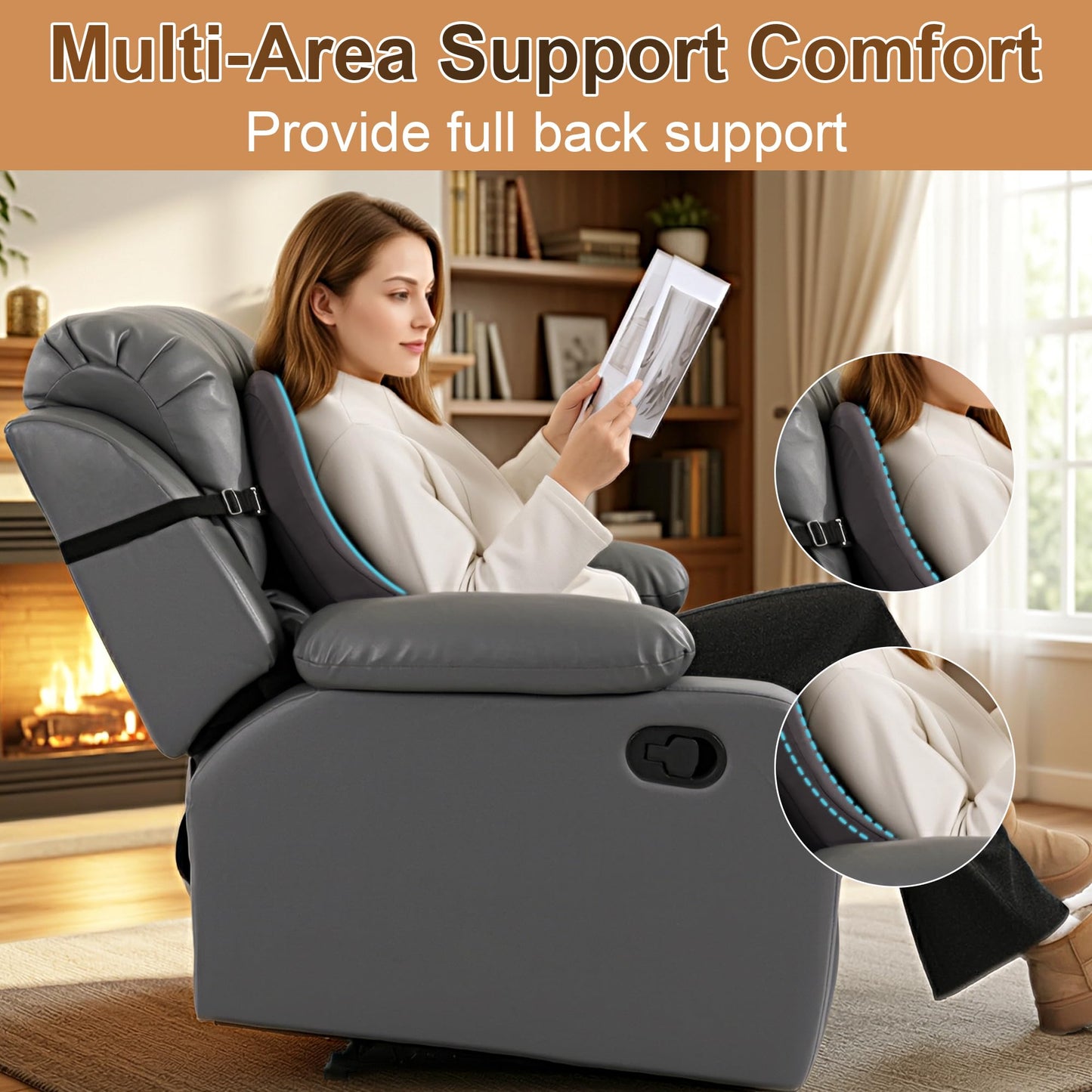 HOMBYS Extra Long Lumbar Support Pillow for Recliner Chair, 50D Molded Memory Foam Back Support Cushion with Full Back Support, Ergonomic Design & Breathable Cover (Grey)