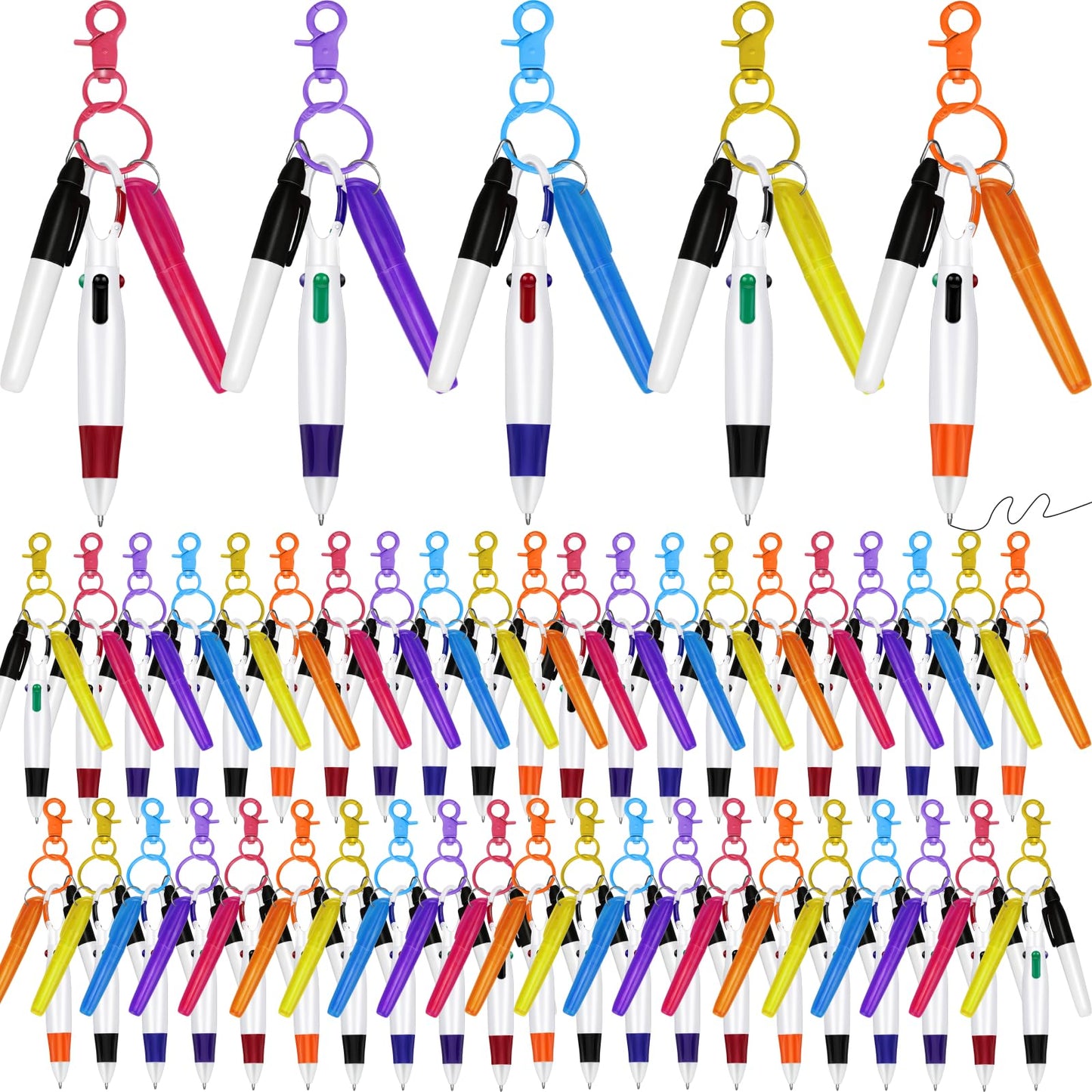 Dcocdeely 50 Sets Nurse Pen Set for Badge, Include Retractable Shuttle Pens, Marker Pen, Mini Tip Highlighter, Keychain Clips Already Assembled Nurse Pen Pack Set Gift for Nurse (50)