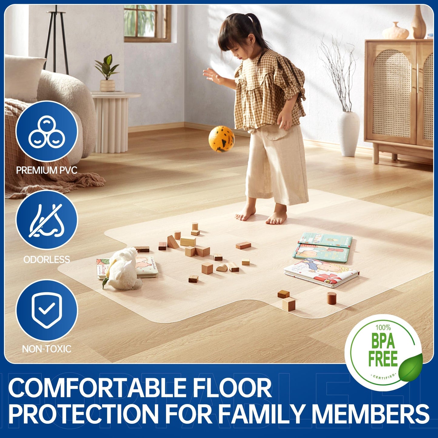 Naturei Chair Mat for Hard Floors- 48" x 36", Office Floor Mat for Rolling Chairs, Clear Plastic Desk Chair Mat, Easy Glide, Under Desk Floor Protector for Home and Office, with Lip