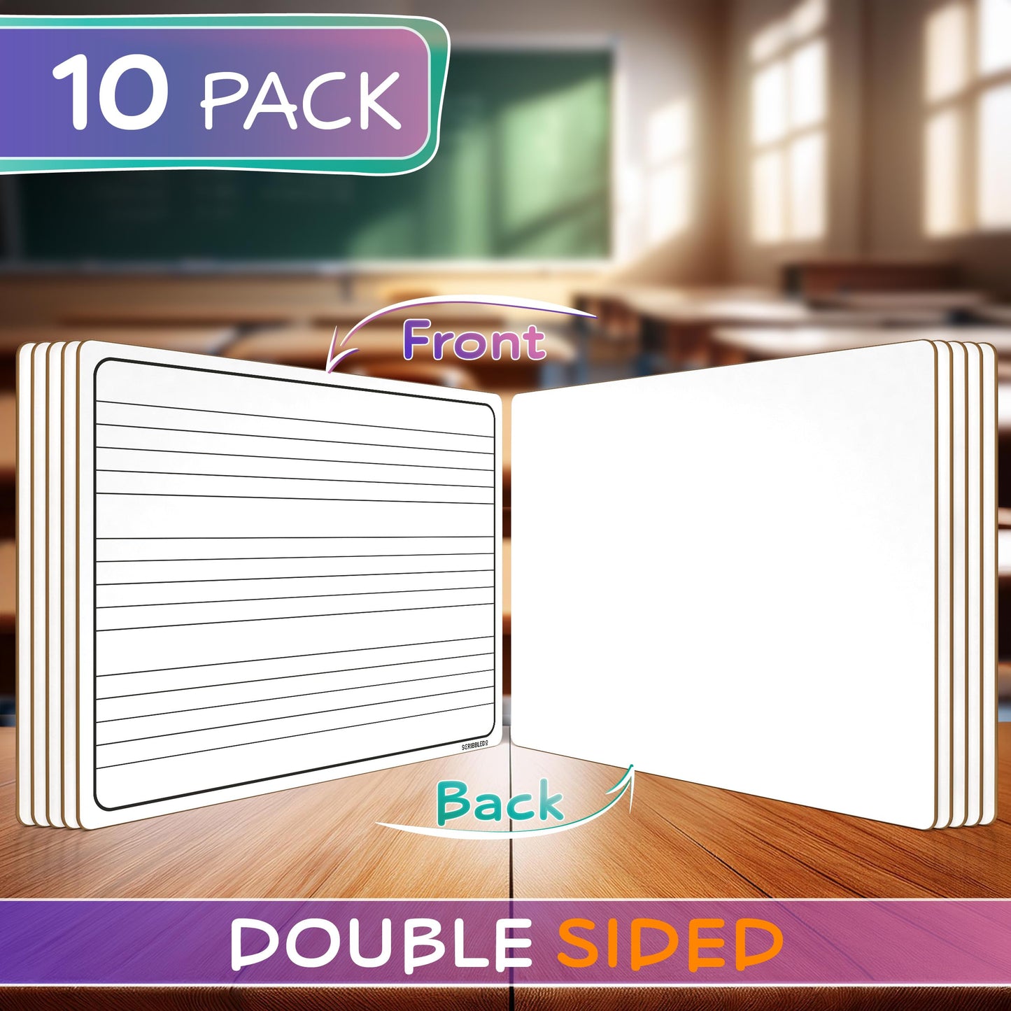 Scribbledo 10 Pack Dry Erase Music Staff Lap White Boards 9"X12" l Write Musical Notes and More Whiteboard (Double Sided) Music Classroom Supplies Must Haves Includes 10 Erasers