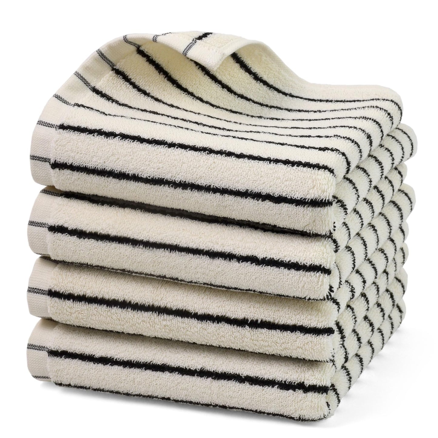 Jacquotha Hand Towels 4 Pack, Cotton Face Towels for Bathroom & Spa Days, Decorative Black Stripes for Kitchen Decor, 14” x 29”