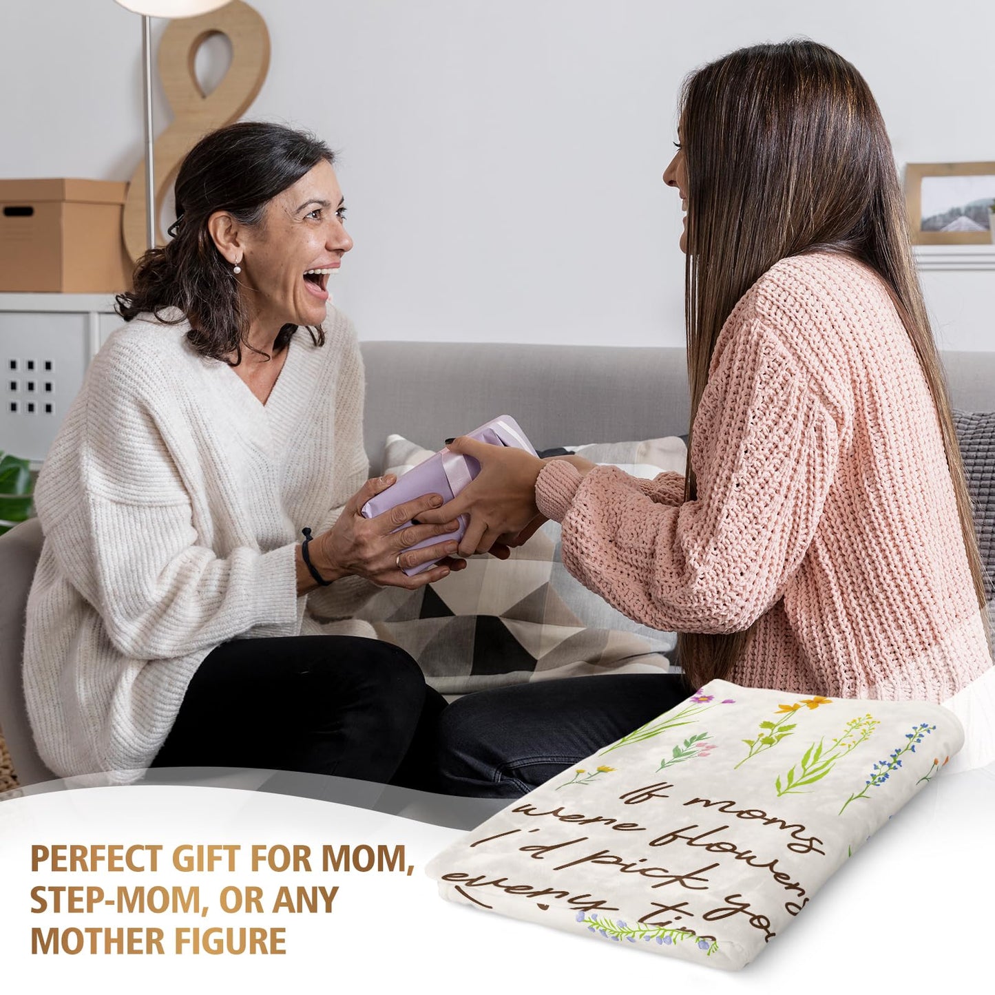 Afterprints Gifts for Mom Blanket, Mom Birthday Gift, Mother Gifts from Daughter Son, Best Mommy Presents, Soft Throw Blankets with Floral Printed 50'' x 60''