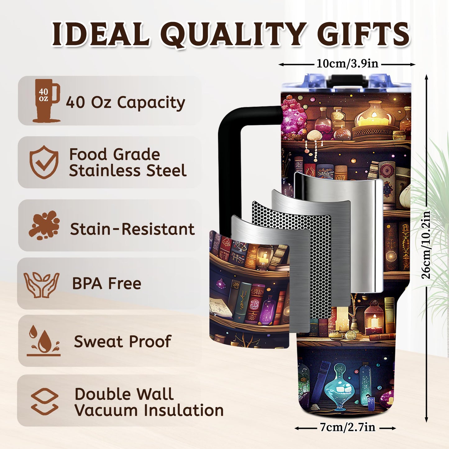 TNASURHUS Book Lovers Gifts 40oz Tumbler with Handle and Straw, Book Tumbler for Friend, Bookish Gifts for Women Readers Librarian, Book Accessories Stainless Steel Travel Mug 1 Pcs