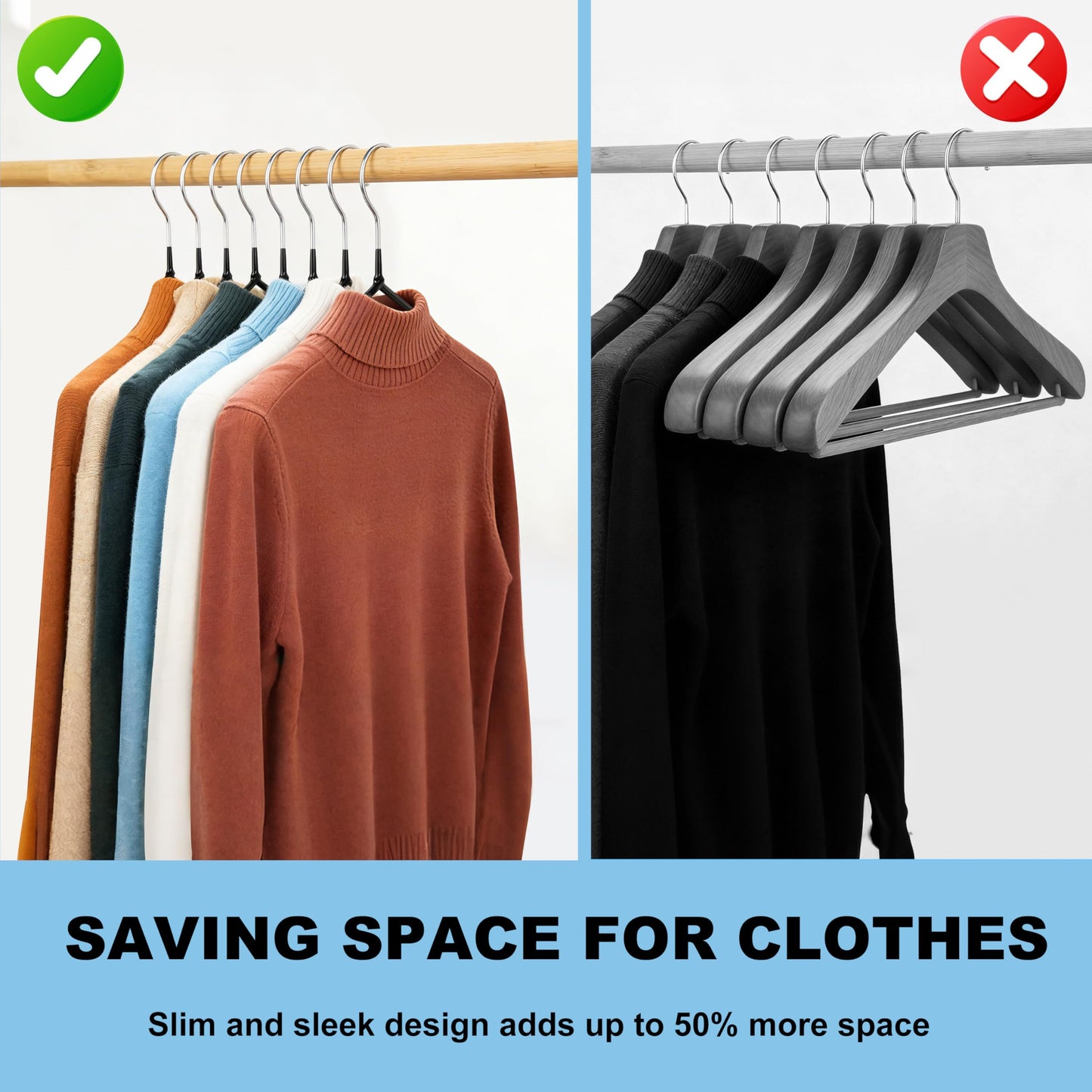 Quality 16-Inch ClosetMax Metal Non-Slip Hangers – 50-Pack – Thin 3.6MM Space Saving with PVC Rubber Coating, Anti-Rust, Chrome Hook – for Everyday Lightweight Clothing (50, Black, 16 Inch)