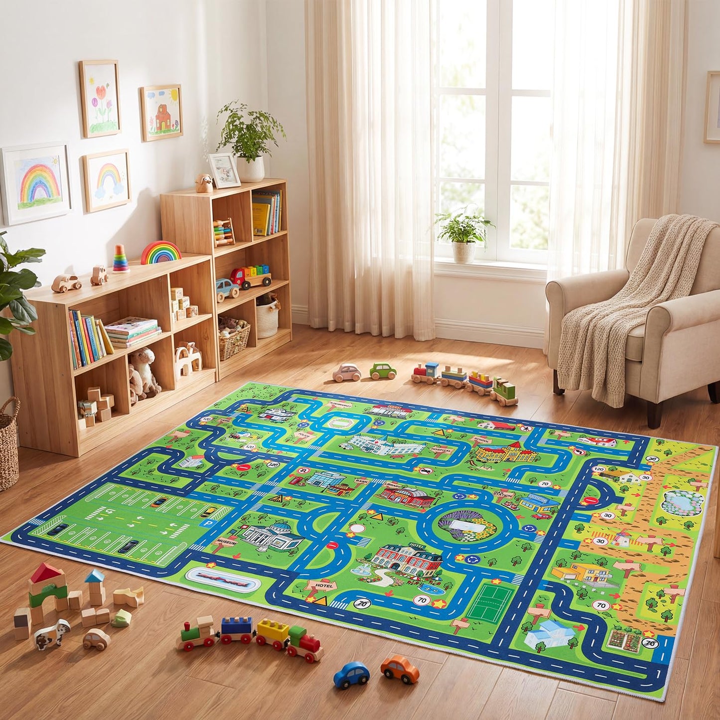 Esup 4'x6' Non-Slip Kids Rugs Perfect for Playrooms, Bedrooms, and Nurseries Educational Playground Mat- Extra Thick Safety Carpet, Indoor Outdoor Use, Easy Clean