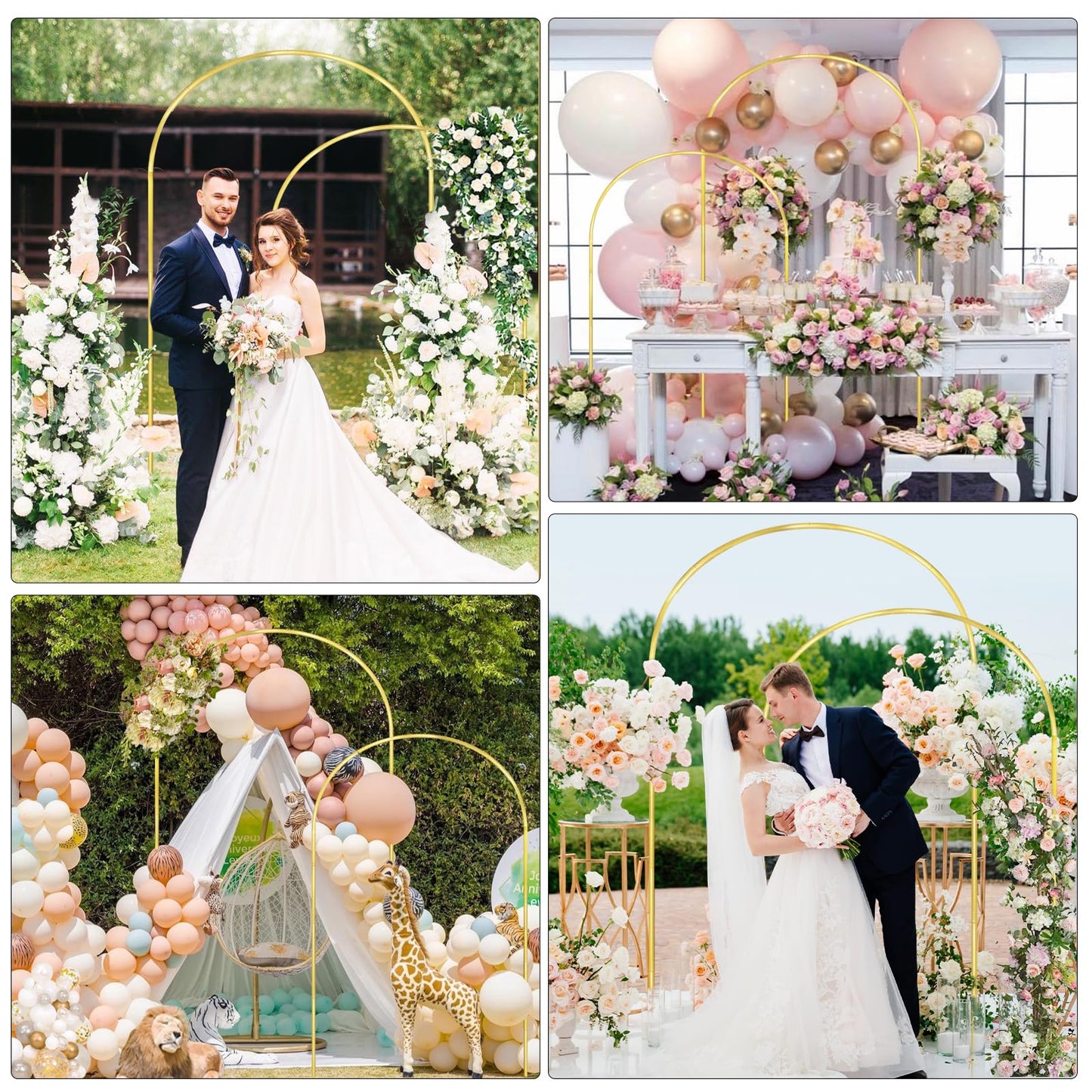7.2FT, 6.6FT Set of 2 Wedding Arch Backdrop Stand, Gold Metal Balloon Arch Stand Stable Frame for Wedding Baby Shower Birthday Garden Arch Party Background Decoration, Gold