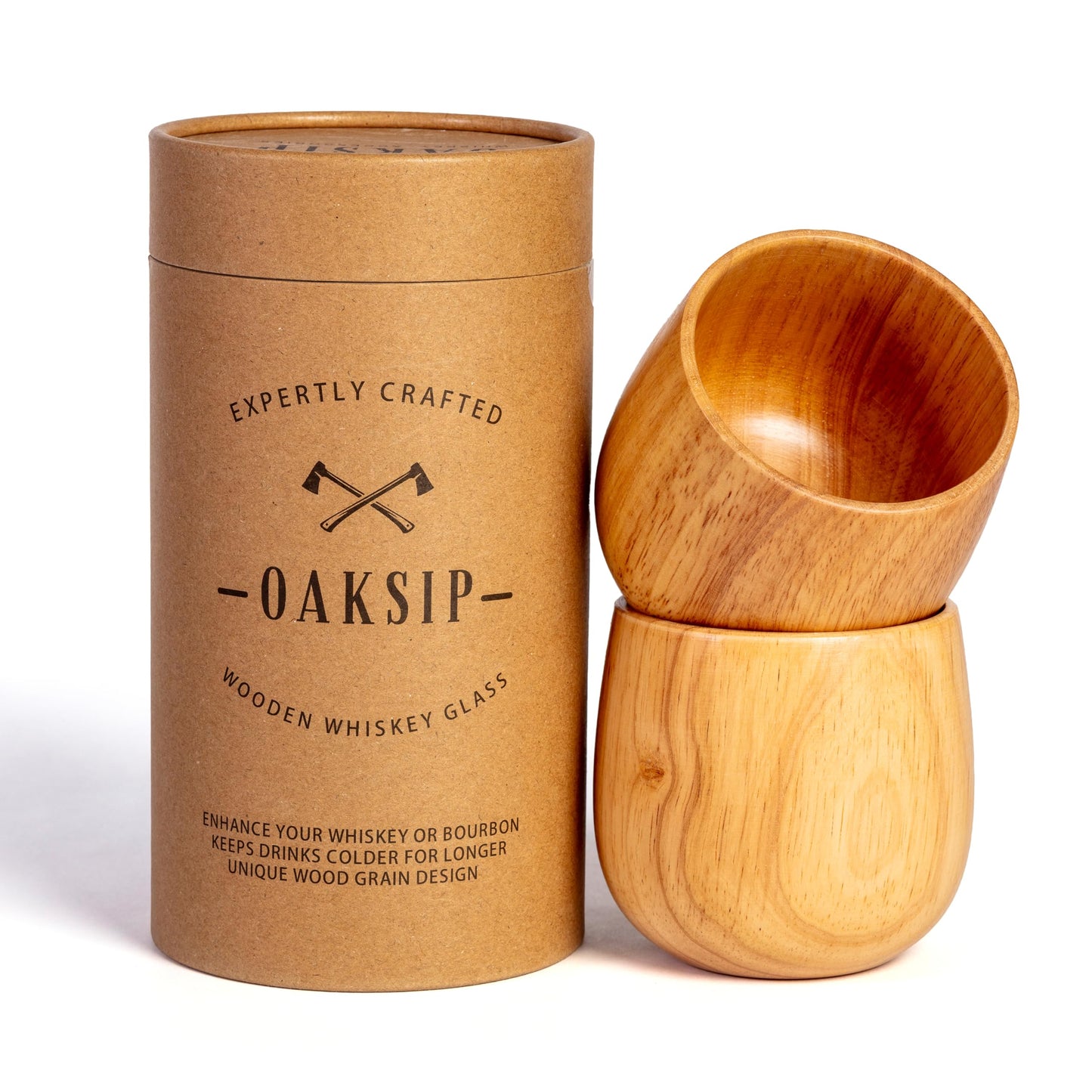 Oaksip The Original Wooden Bourbon Drinking Glass Bourbon Gifts for Men | Finished Wooden Old Fashioned Glass | Great Whiskey Gifts for Men, Dad, or Brother (2 Pack)