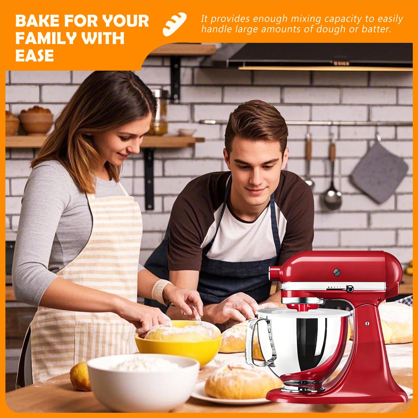 5 QT Mixer Bowl with Lid for KitchenAid Tilt-Head Stand Mixers, Food-Grade Stainless Steel Mixing Bowl Replacement with Anti-slip Handle and Splash-proof Cover, Dishwasher Safe, Artisan&Classic Series