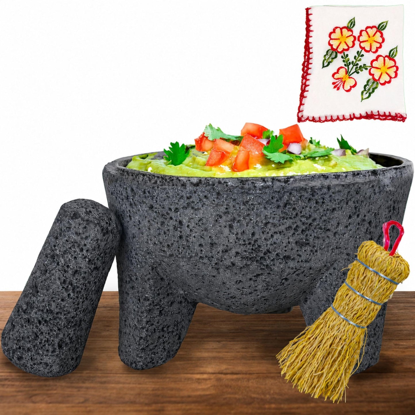 The Original Molcajete Mexicano Volcanic Rock Handmade of Authentic Lava Rock in Mexico - Molcajete de Piedra volcanica - Molcajete Mortar Pestle Bowl - Volcanic Rock Guacamole Maker