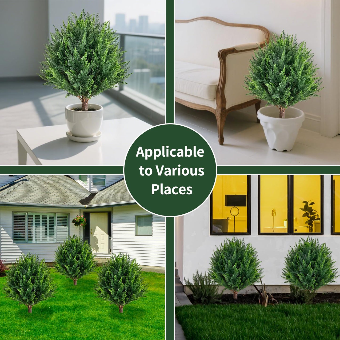 25”Artificial Cedar Topiary Ball Tree Set of 2 with Ground Spikes, UV Resistant Artificial Bushes Fake Plants for Home Front Door Offices