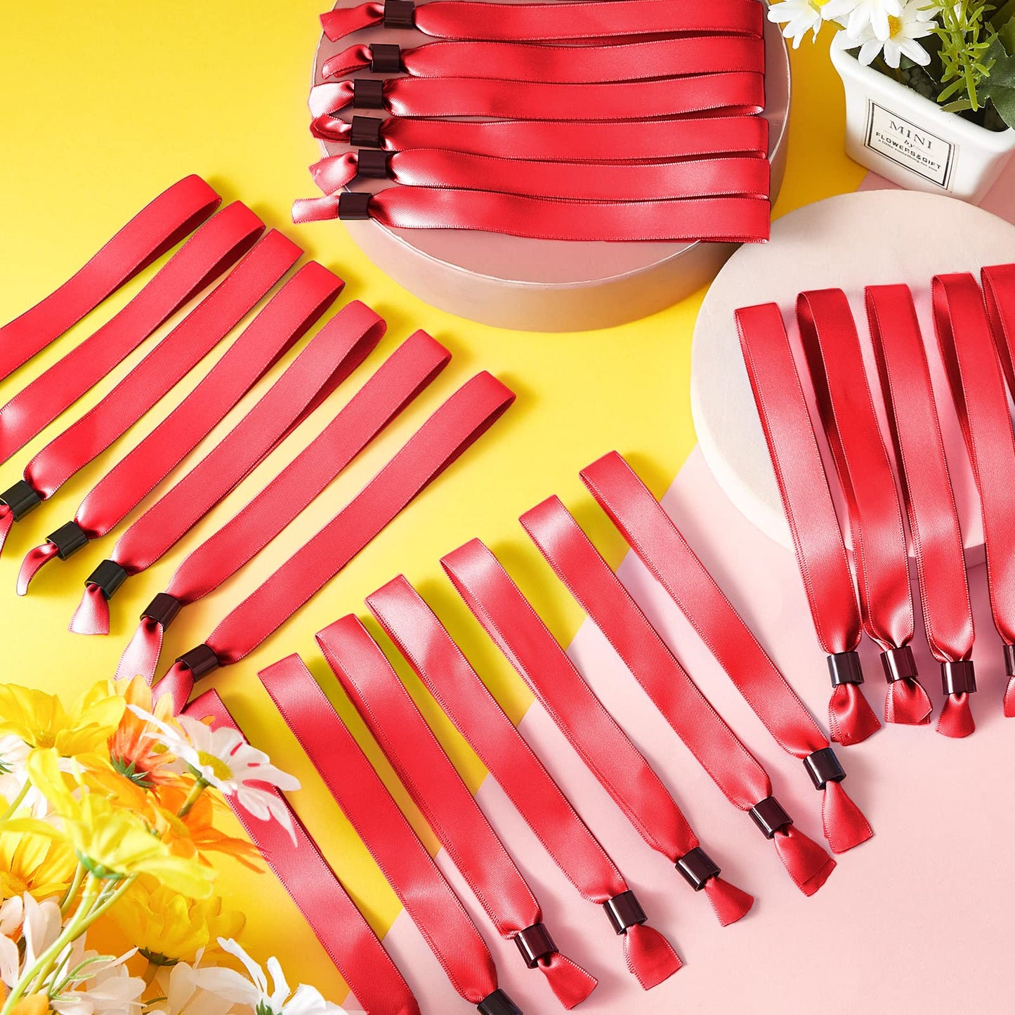 300 Pcs Color Cloth Event Wristbands Without Logo Social Distancing Identification Wristbands for Wedding Party Events(Red)