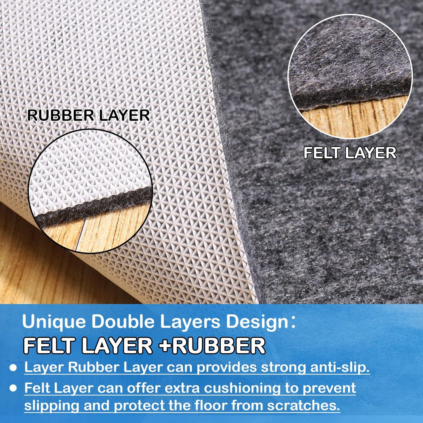 Non-Slip Rug Pads 5 x 7 ft, 100% Waterproof Extra Large Area Rugs Non Skid Rug Pad for All Floors and Finishes Durable Hardwood Floor Protective Felt Keeps Rugs in Place, Safe and Secure