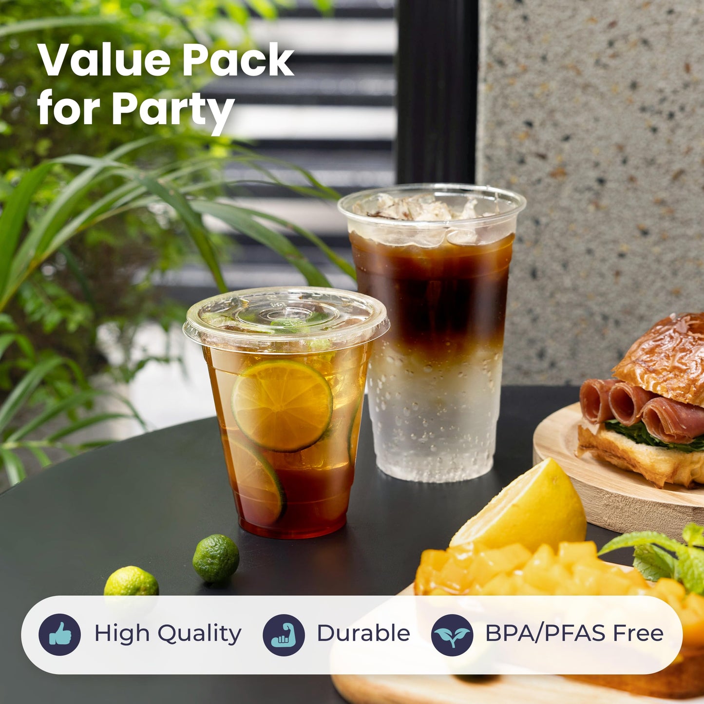 Fit Meal Prep 50 Pack 32 oz Clear Plastic Cups with Flat Lids, Disposable Iced Coffee Cups, BPA Free Premium Crystal Smoothie Cup for Party, Lemonade Stand, Cold Drinks, Juice, Milkshake