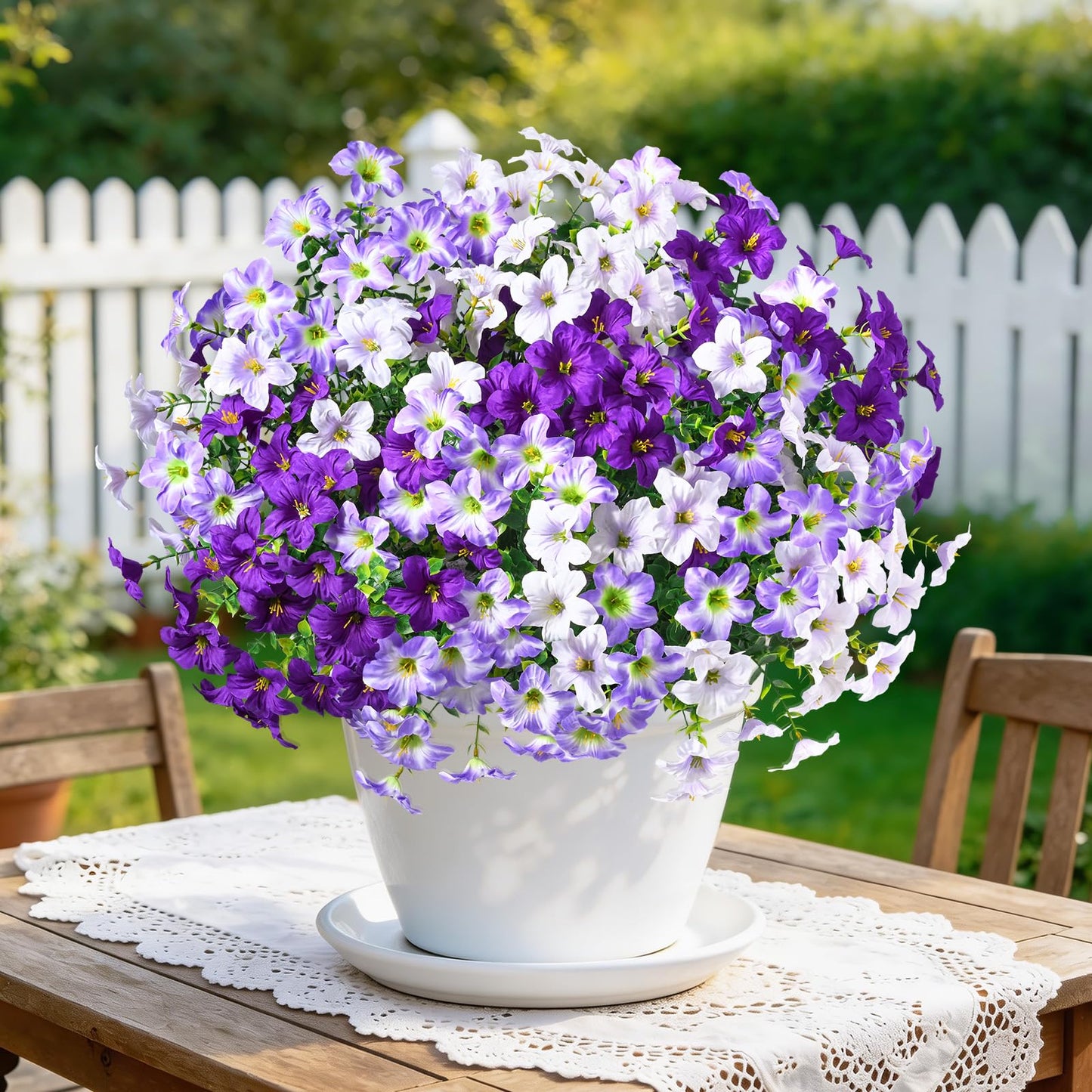 MARTINE MALL 24 Bundles Look Real Artificial Flowers for Outdoors, Realistic Fake Outdoor Flowers, UV Resistant Silk Petunia Flowers for Outside Faux Flowers for Outdoor Garden, Mixed Purple