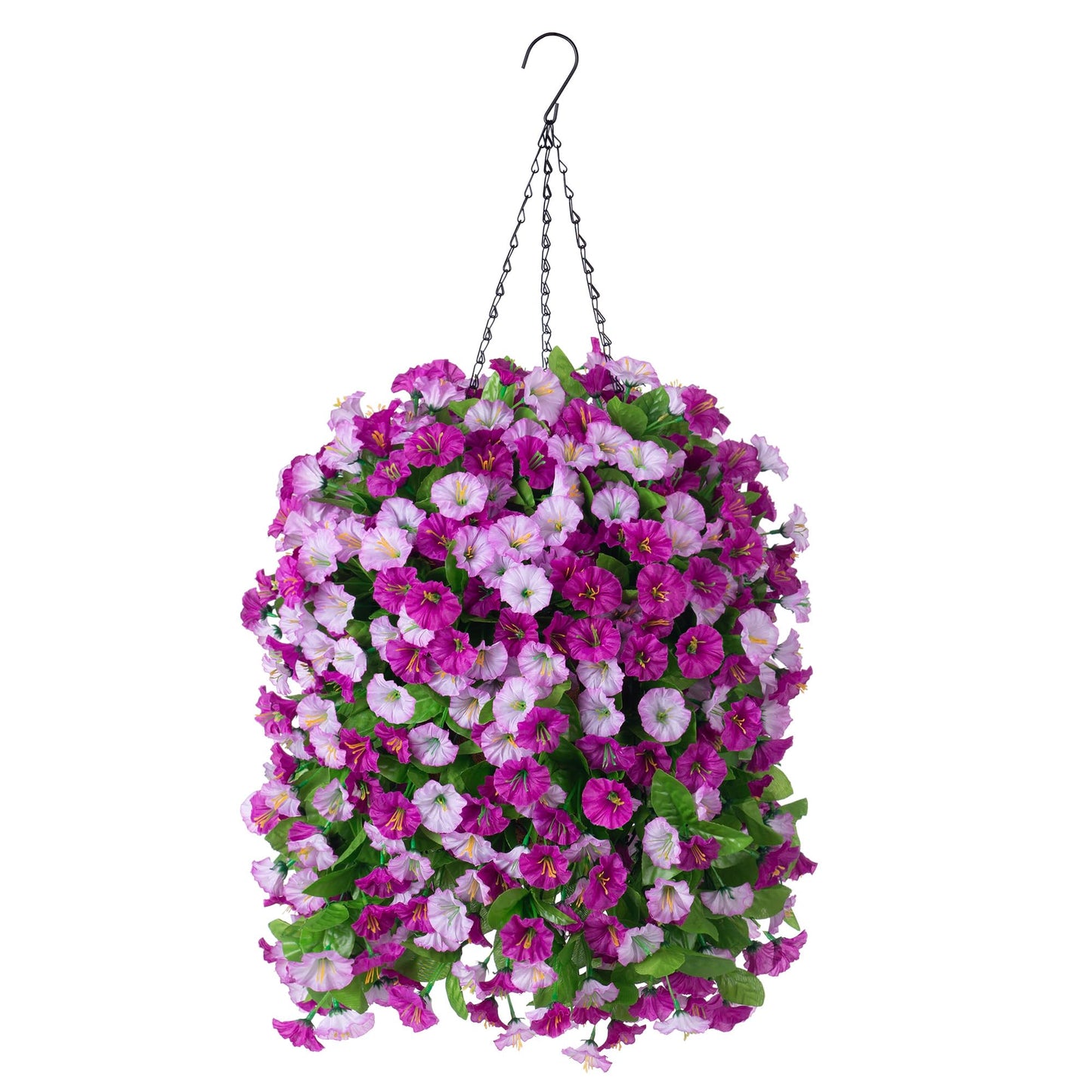 INXUGAO Artificial Flowers with Hanging Basket, Outdoor Faux Plants Silk Morning Glory Vines, Fake Green Arrangement for Garden Patio Spring Summer Decor(4pcs,Darkorchid)