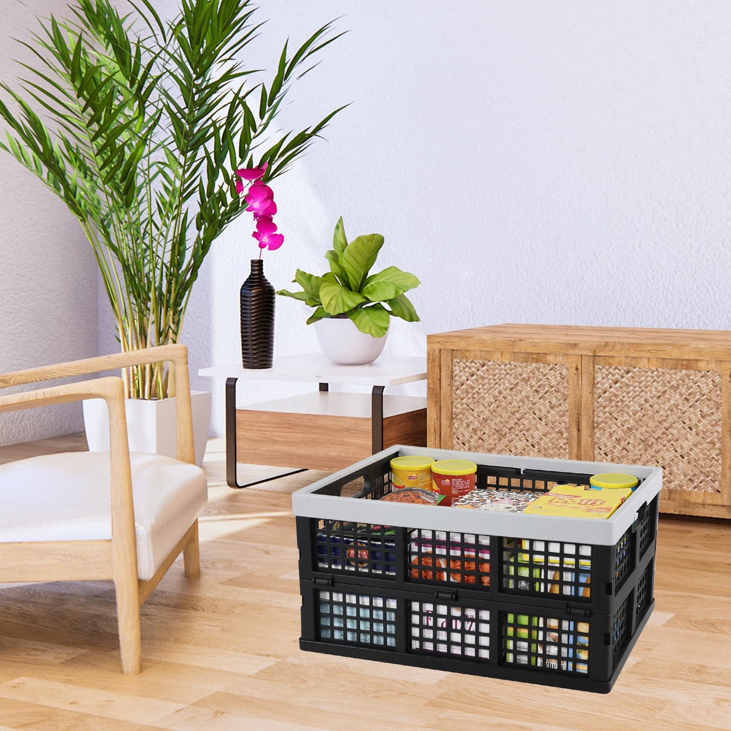 Ionoloy 3 Packs 34 L Plastic Collapsible Storage Crates, Stackable Foldable Storage Basket
