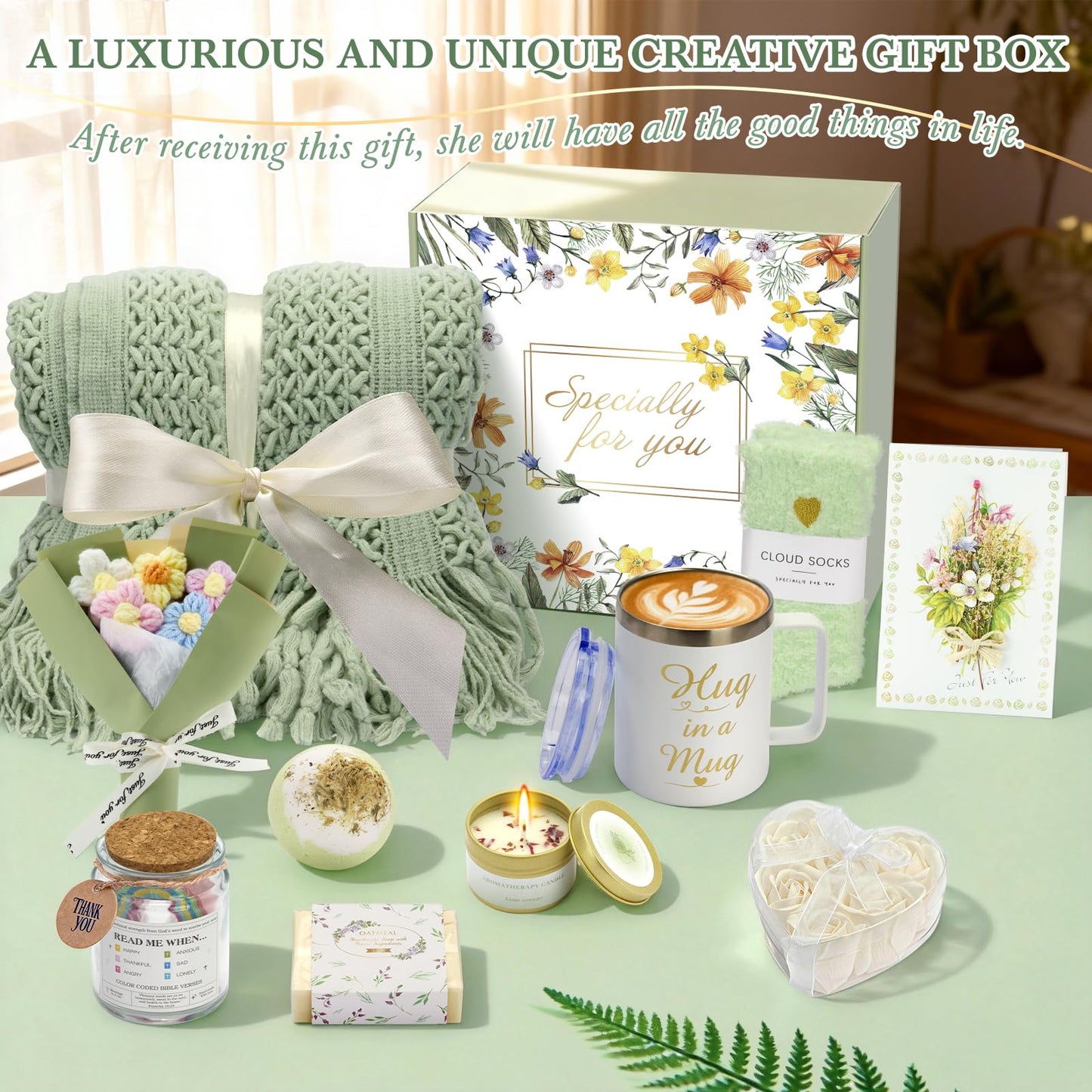 Mother's Day Gift Baskets for Women, 11 PCS Unique Birthday Gifts for Women, Self Care Gift Baskets, Thank You, Sympathy Inspirational Friendship Gifts for Mom, Grandma, Wife, Sister, Friends