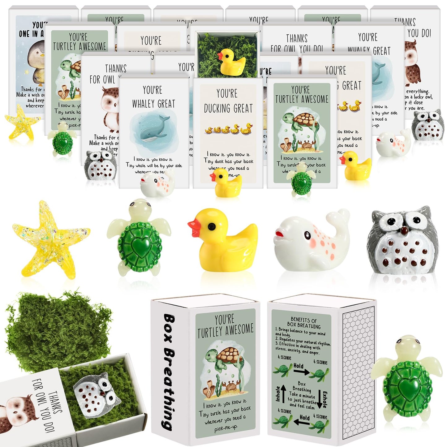 Cinnvoice 100 Set Bulk End of Year Student Gifts from Teacher Graduation Employee Appreciation Gifts Emotional Support Cute Resin Ornaments Positive Desk Pets with Mini Card Box (Duck)