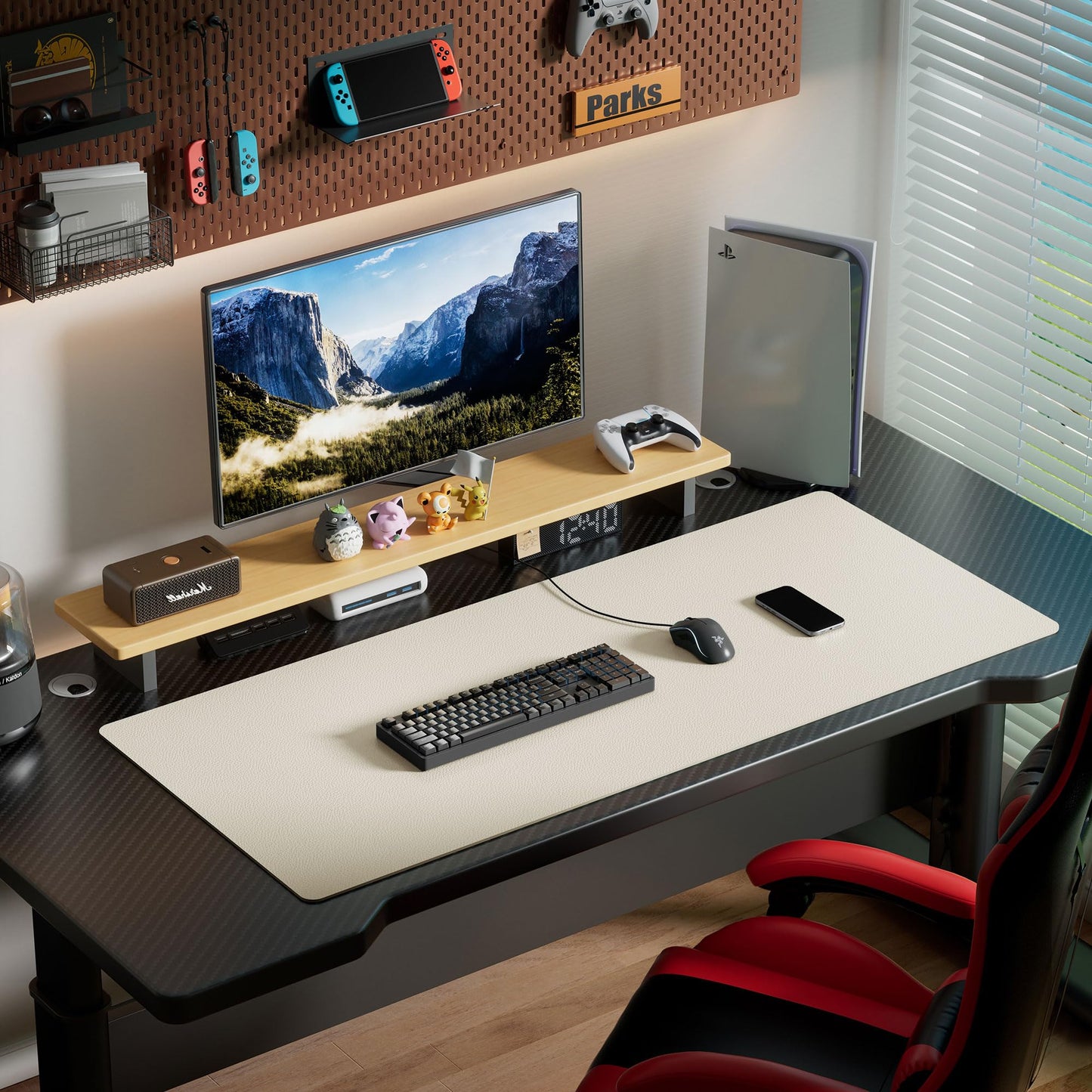 Aothia Leather Desk Pad Protector, Office Desk Mat, Large Mouse Pad, Laptop Desk Pad, Non-Slip PU Leather Desk Blotter, Waterproof Desk Writing Pad for Office and Home (Beige, 55" x 24")