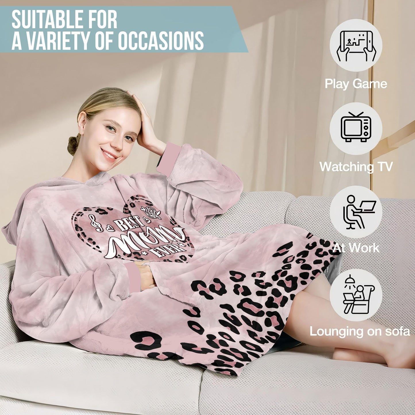 Warmstorey Leopard Best Mom Ever Blanket Hoodie - Mommy Gifts Wearable Oodie Blanket - Mothers Day Gift Ideas For Wife Mom - Mommy Thoughtful Gift from Daughter Son