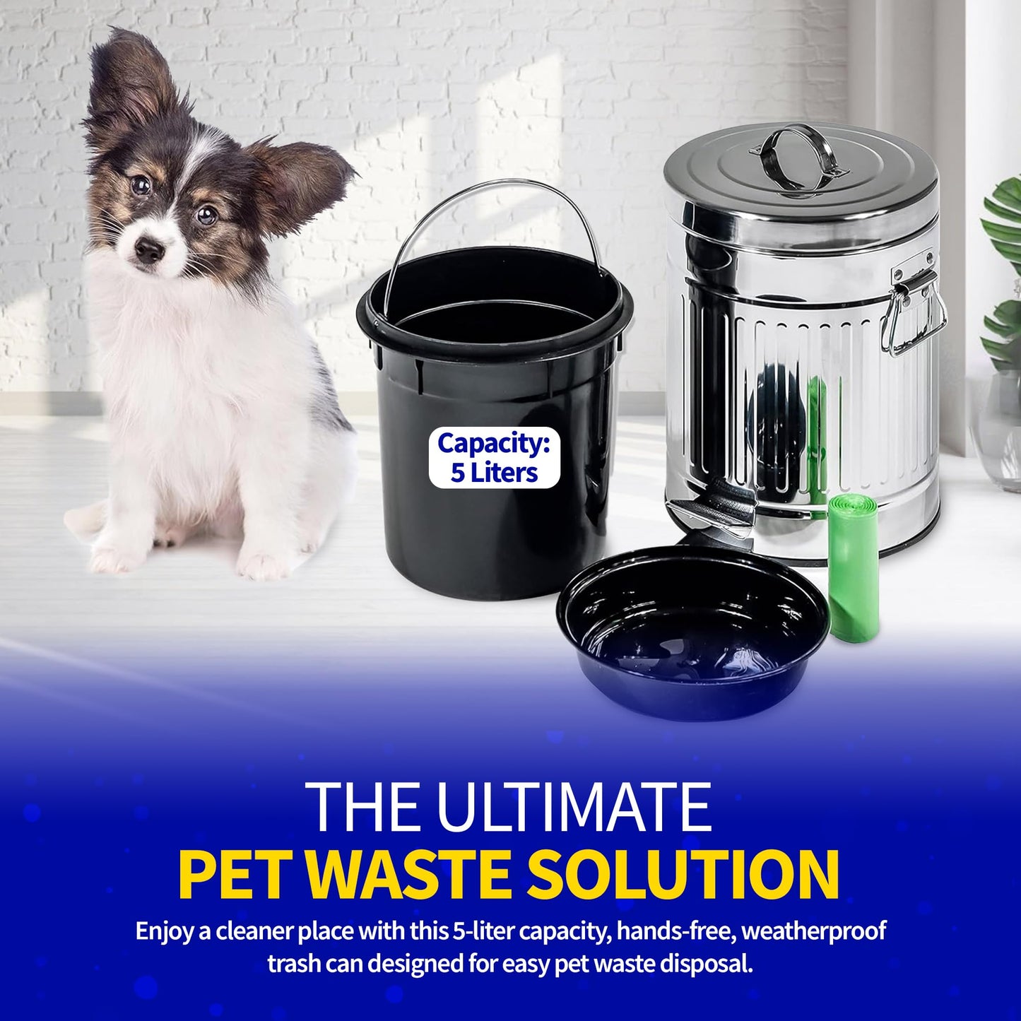 Pet Fit For Life - Steel Trash Can with Lid, Steel Galvanized Trash Can, Step Foot Pedal, Plastic Inner Lining, Liner Bags, Weather-Resistant Outdoor Bin for Yard, 11" Tall, 5L/1.3 Gallons - Small