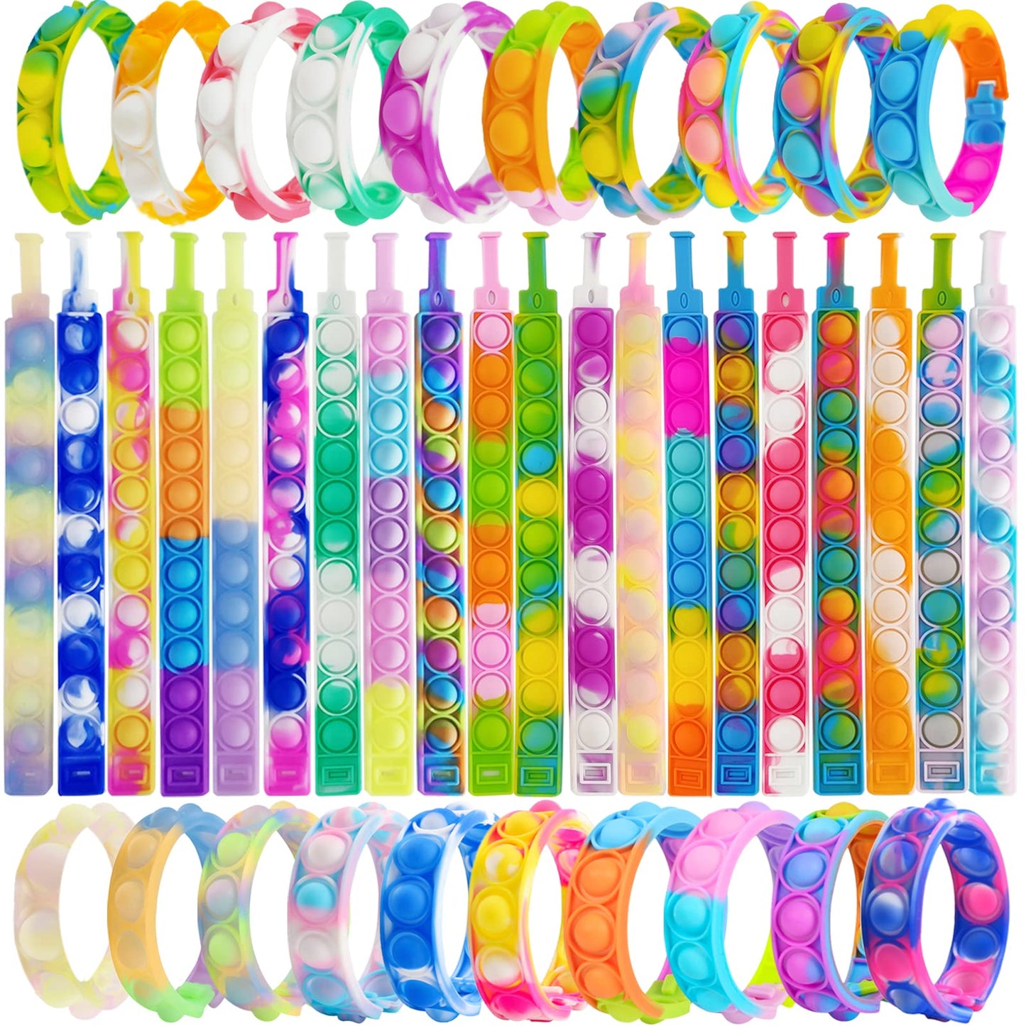 120 Pcs Pop Bracelet Bubble Fidget Sensory Toys for Party Favors, Pop Keychain Bulk for Classroom Prizes, Easter Egg Basket Stuffers Christmas Valentine Gifts for Kids Students