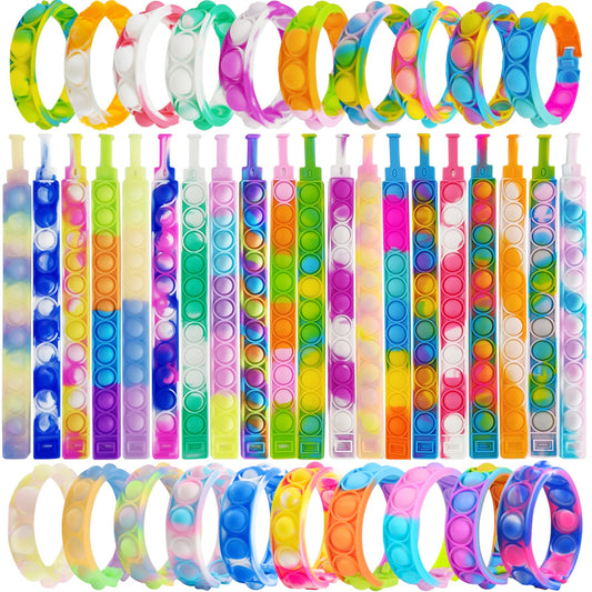 120 Pcs Pop Bracelet Bubble Fidget Sensory Toys for Party Favors, Pop Keychain Bulk for Classroom Prizes, Easter Egg Basket Stuffers Christmas Valentine Gifts for Kids Students