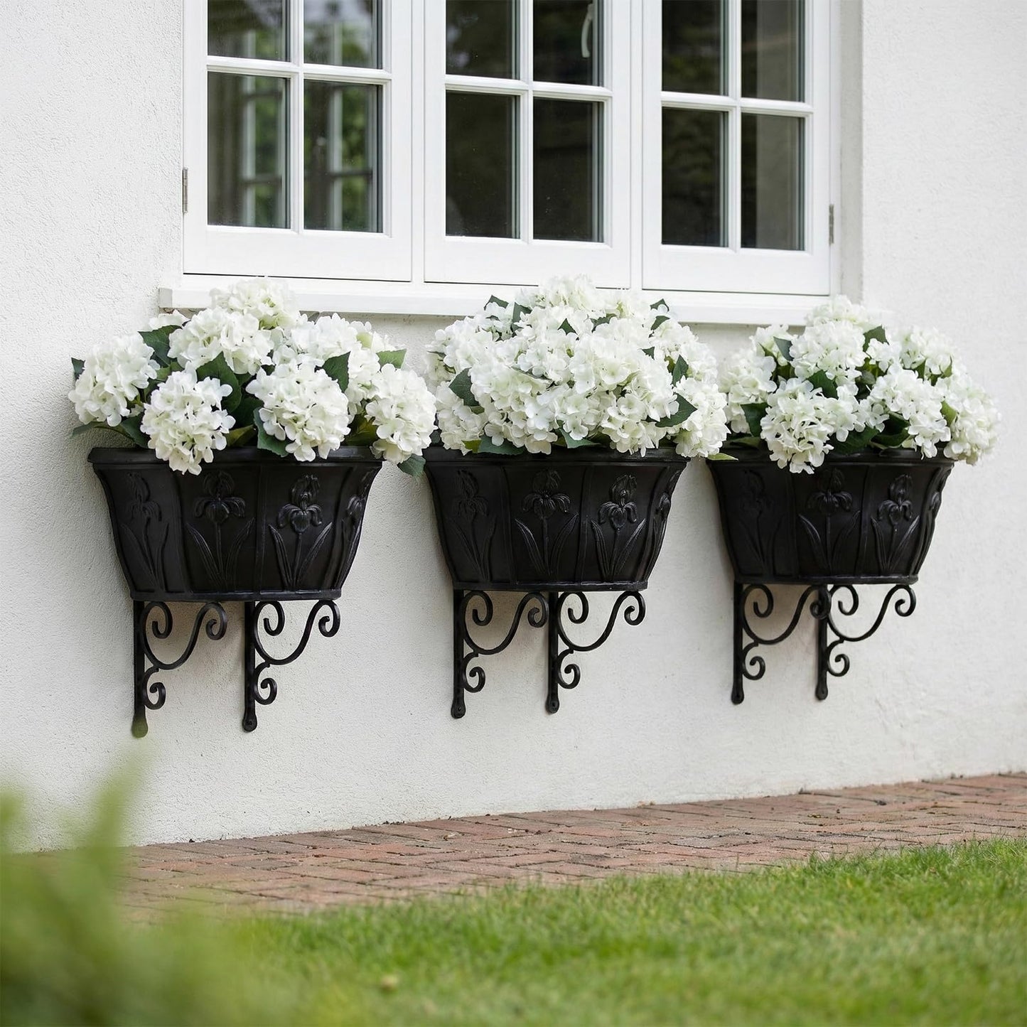8 Pcs Hydrangea Artificial Flowers Outdoor Silk Bouquets, UV Resistant Faux Hydrangeas Flowers for Table Vase Centerpieces Outside Party Wedding Baby Shower Home Indoor Outdoor Decor (8, White)