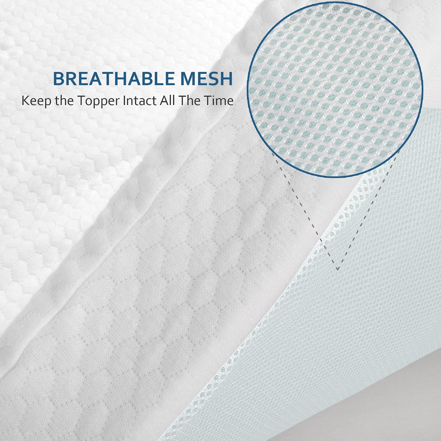 Cover for Mattress Topper Full Size, 3-4 Inch Full Memory Foam Cover with Zipper, Viscose Made from Bamboo and 3D Mesh Fabric Backing Latex Mattress Topper Removable Cover with Straps