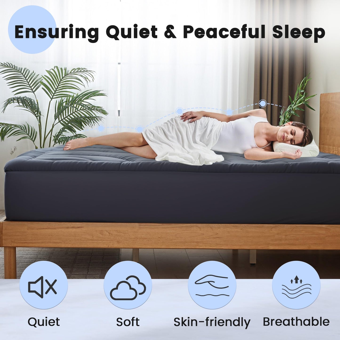Waterproof Mattress Pad King, Quilted Fitted King Mattress Topper, Five-Layers Noiseless Mattress Protector Cover with 8"-21" Deep Pocket, Machine Washable, Grey, 78x80