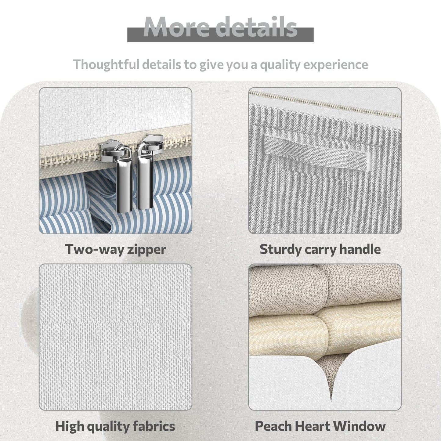 FHSQX 3 Pack Clothes Storage Bins - Foldable Metal Frame Storage Box - Stackable Linen Fabric Container Organizer Set with Carrying Handles and Clear Window (Cream White, 19.7x15.7x13inch(66L))