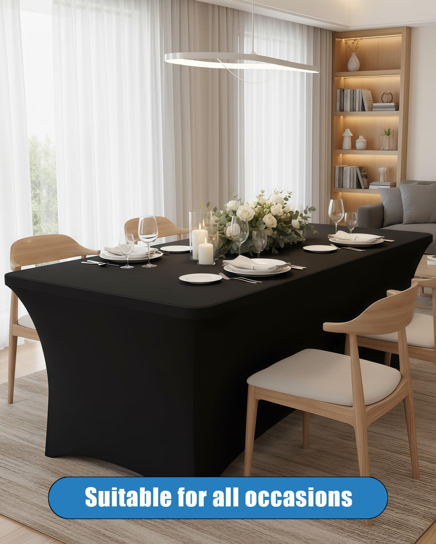 Lemict 6FT Black Table Cloth - 8 Pack Fitted Stretch Rectangle Spandex Tablecloth, Washable Table Cover for Party, Picnic, Wedding, Banquet, Birthday and Festival(30" x 72")