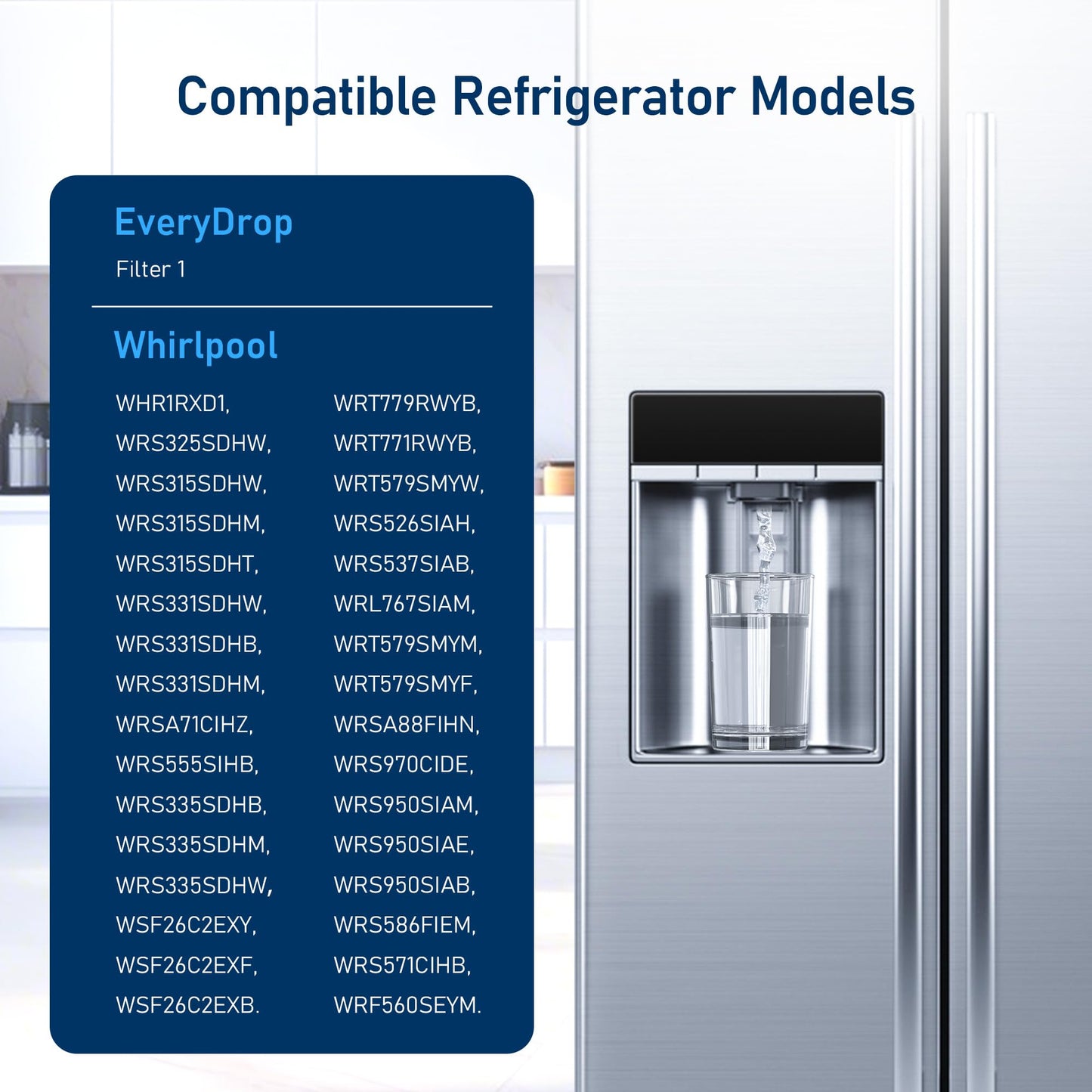 TEEHAY Filter 1 Replacement Filter EDR1RXD1, Compatible with Whirlpool WRS325SDHW, WRS315SDHM, WRS331SDHM, WRS335SDHM, WRS322FDAW, WRS526SIAE, WRS571CIHW, WRS315SDHW, WRSA71CIHZ, 3 Pack