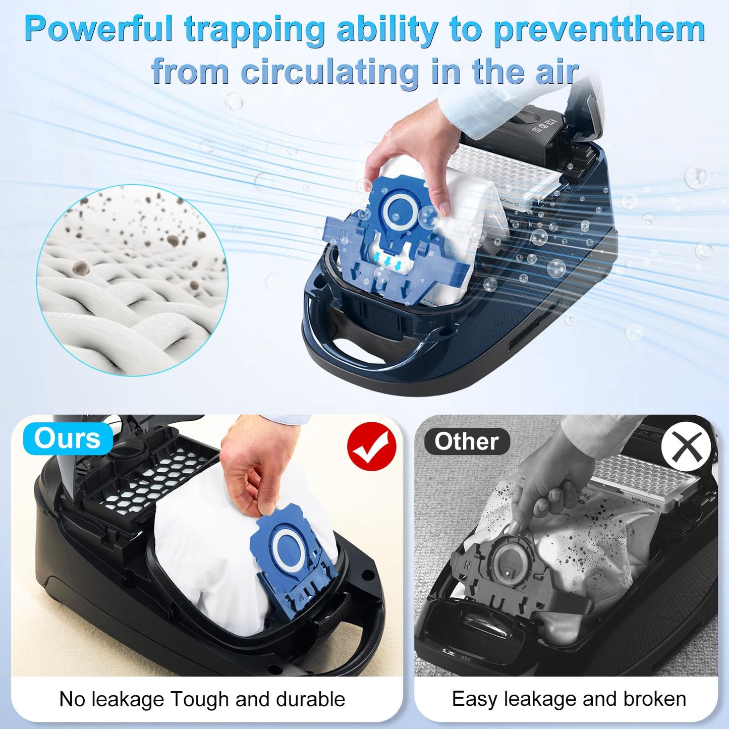 Upgraded 16 Pack 3D Airclean Dust Bags Replacement for Miele GN Vacuum Cleaner Bags for Miele Classic C1, Complete C1 C2 C3, S227, S240, S270, S280, S400, S2, S5, S8 Series Airclean Bags