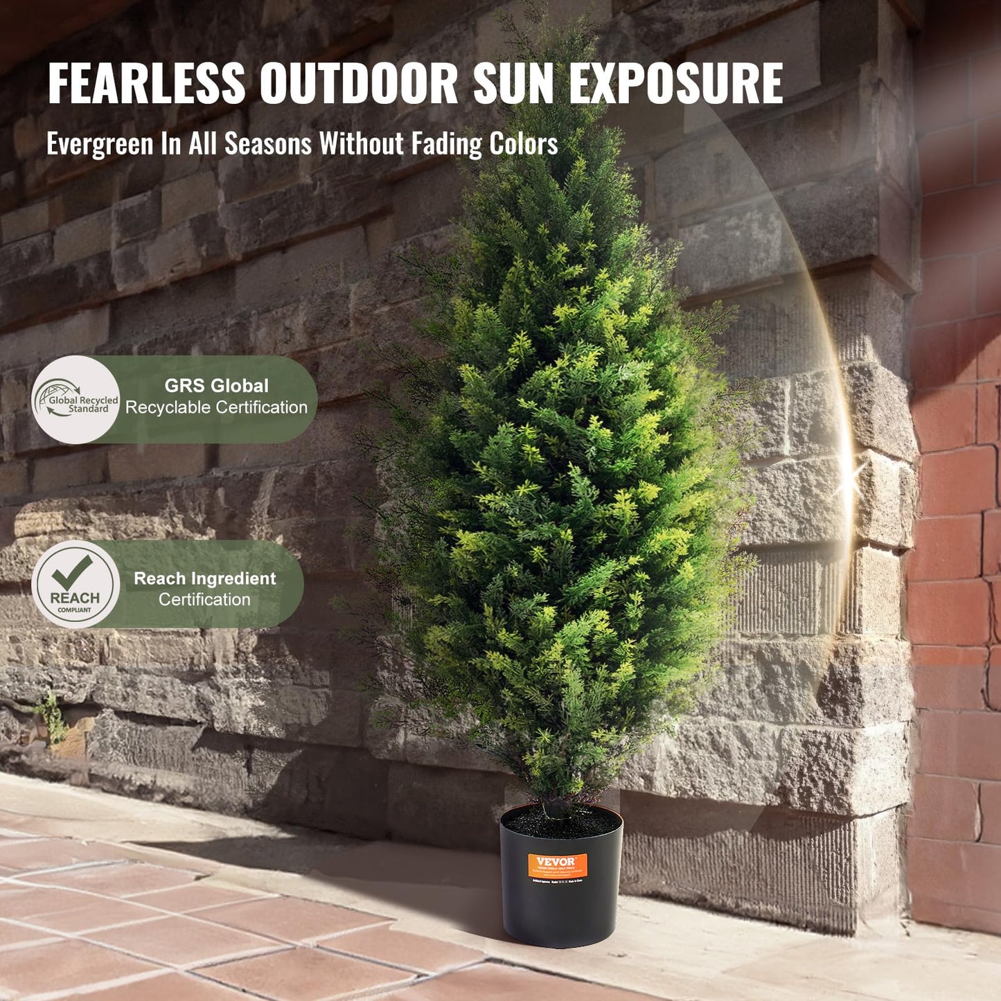 VEVOR Artificial Topiary Cedar Tree, 36 inch Tall (2 Pieces), with Extra Leaves & Pot Faux Evergreen Fake Pine Cypress Trees Plant, UV Rated Artificial Greenery Set for Home Decor Indoor/Outdoor