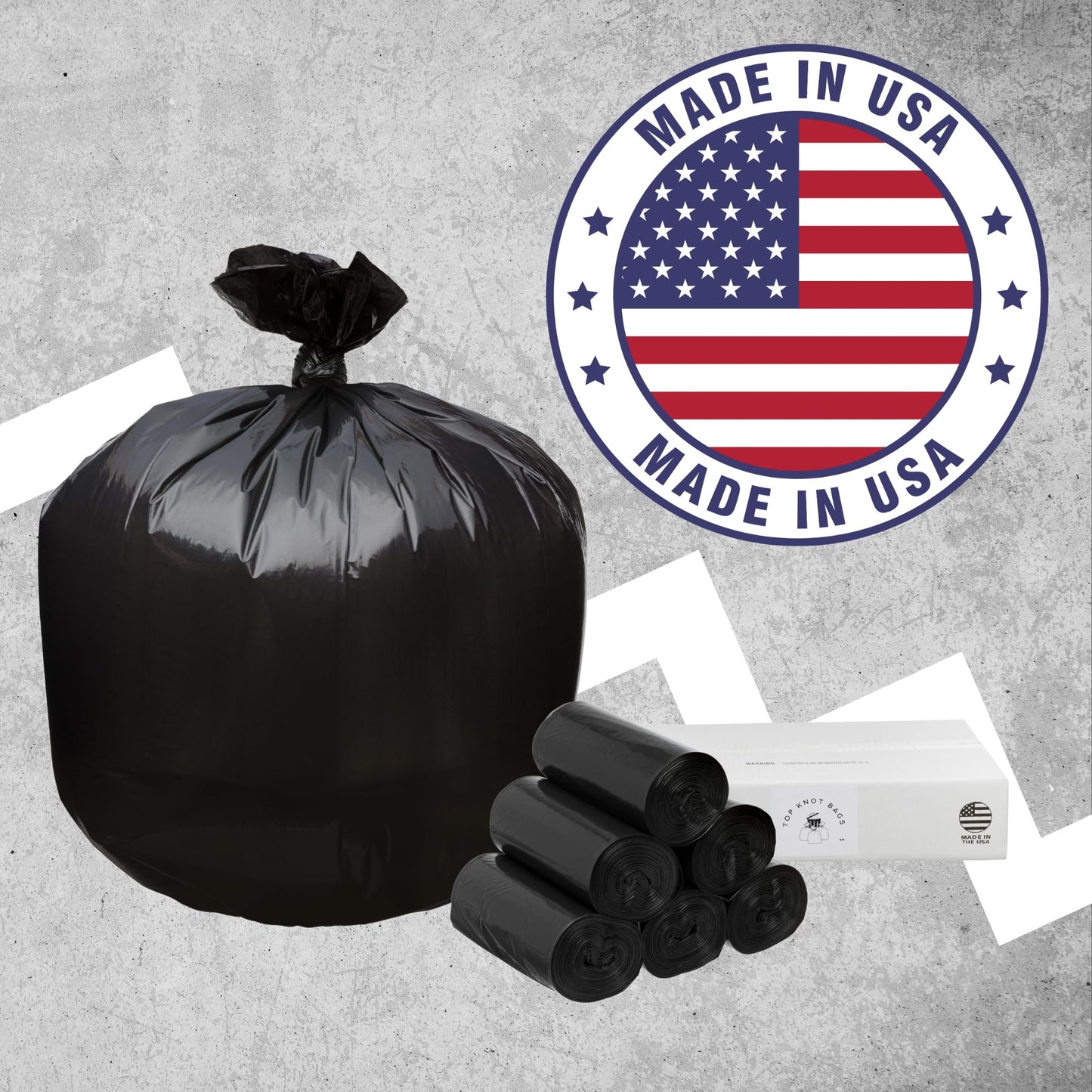 Top Knot Bags 33 Gallon Garbage Trash Bag 33X39" 1.2 Mil Black 150 Count Can Liner Bulk 30 Gallon 31 Gallon 32 Gallon 34 Gallon 35 Gallon Made in USA
