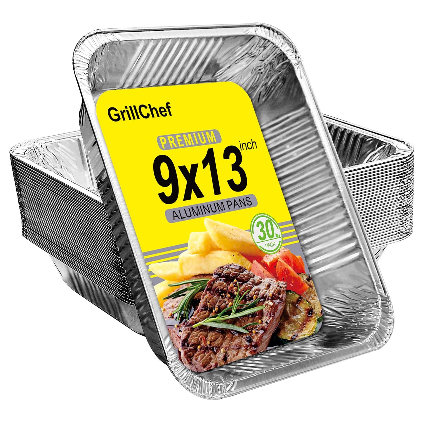 GrillChef Aluminum Foil Pans, Disposable 9x13 Baking Pans, 30 Pack Tin Foil Holders Half Size for Cake, Steam Table, Cooking, Heating, Storing, Aluminum Trays Heavy Duty