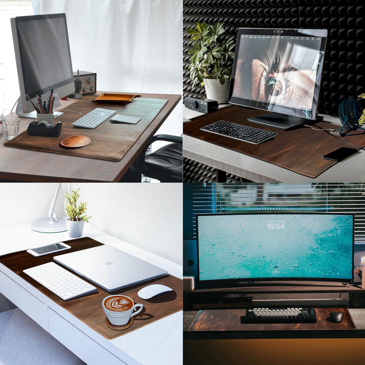 Leather Desk Mat Desk Pad - Full Grain (32x16) Leather Desk Cover Blotter & Protector - Large Computer Keyboard Gaming Table Mat - Desktop Accessories Mouse Pad for Laptop, Office & Home