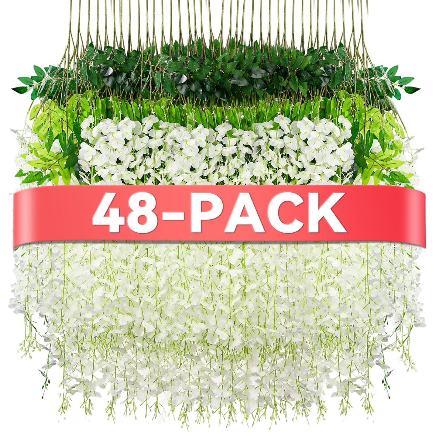 Alotiki Wisteria Hanging Flowers,48 Pack Fake Hanging Flowers,Wisteria Artificiales Garland for Home Wedding Arch Floral Party Garden Ceremony Outdoor Decor,3.6 Feet Long(48,White)