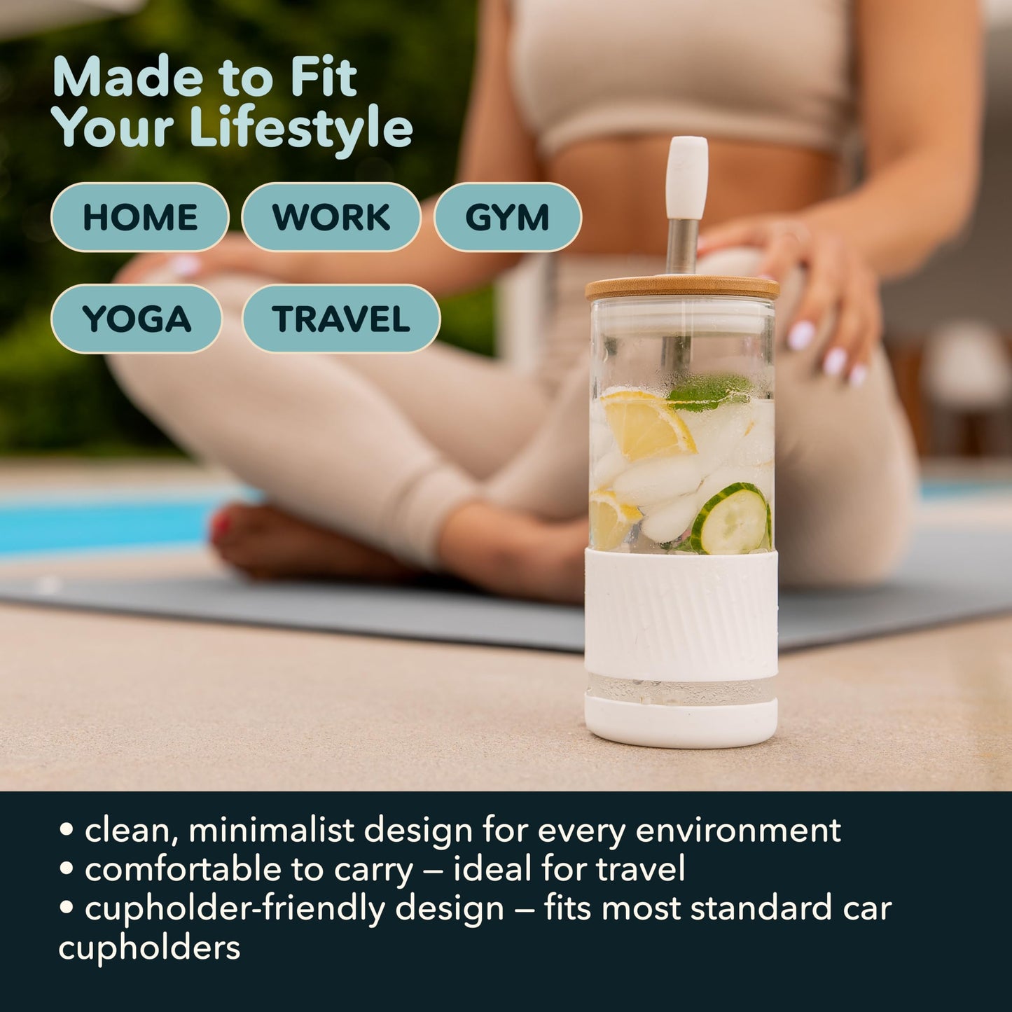 Pandaloo® Glass Cups With Lids and Straws -20 Fl Oz- Perfect Size Iced Coffee Cup - Smoothie Cup With Bamboo Lid and On the go Lid - Glass Tumbler (2 Count (Pack of 1), Lilac-Sage)