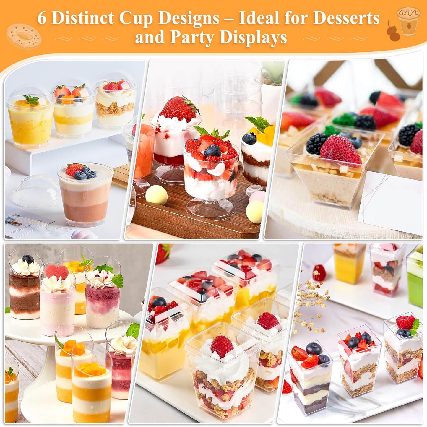 Tetutor 425 Pack Plastic Dessert Cups with Lids and Spoons, 3 oz and 5 oz Mini Dessert Cups with Spoons, Clear Yogurt Cups with Lids, Small Appetizer Cups for Fruit Party Pudding Shooter