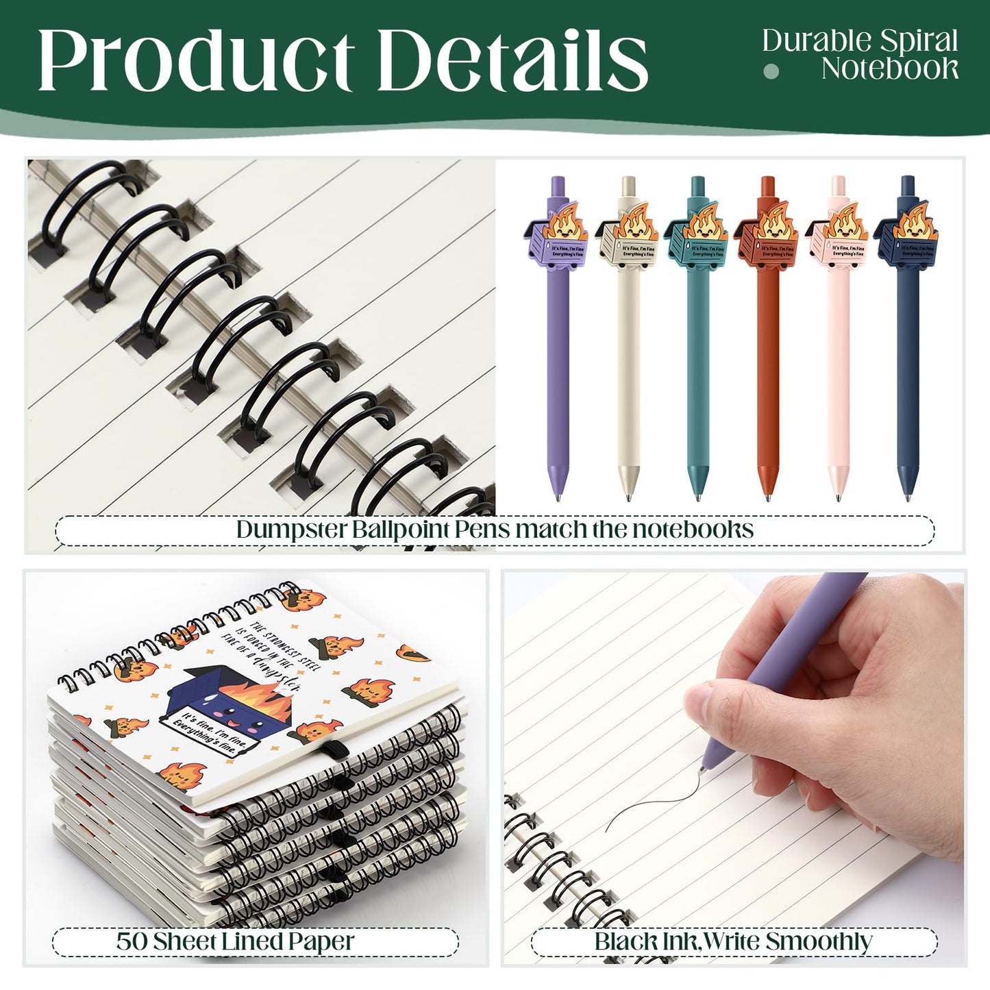 Resurhang Dumpster Fire Gifts Bulk Funny Coworker Employee Appreciation Gifts, A6 Notebooks Pens Set for Nurse Appreciation, Office Team Staff, Teacher, Volunteer(60 Pcs,Colorful)