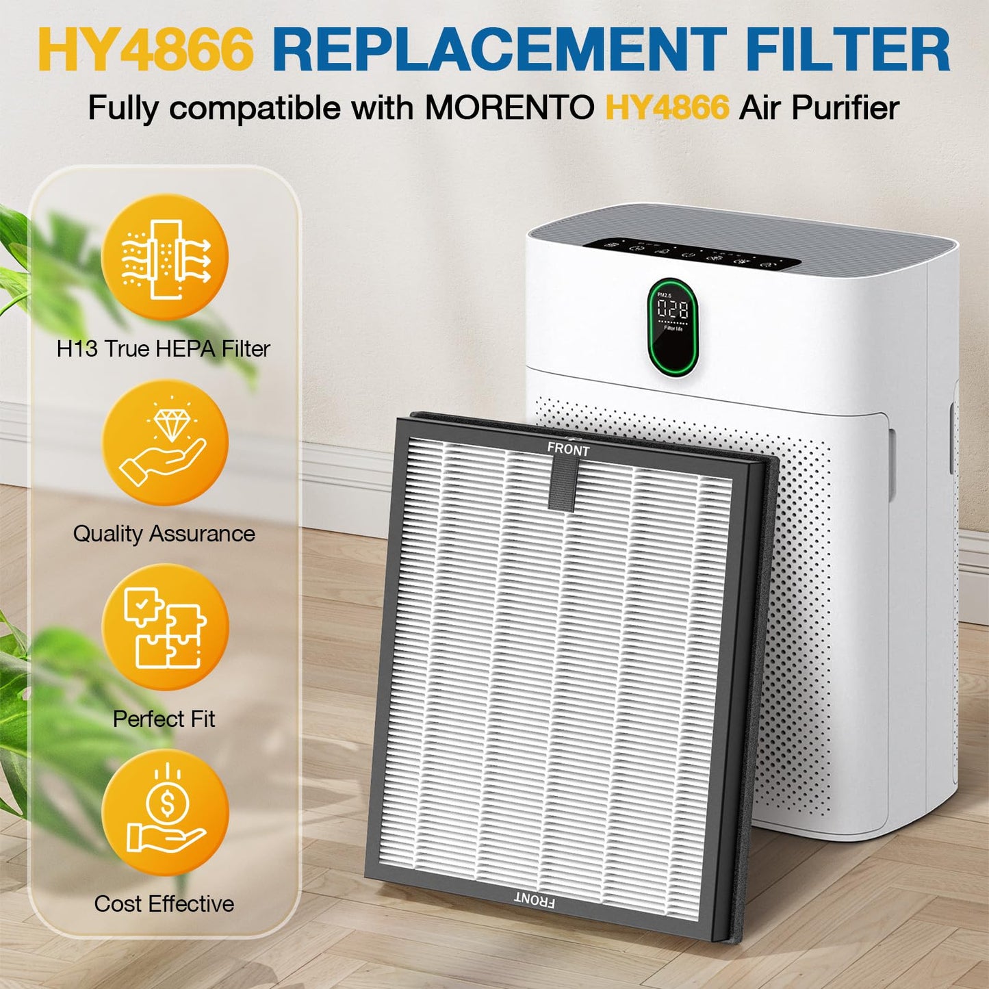 2 Pack HY4866 Replacement Filters for MORENTO/WESTHEY HY4866 Air Purifier and YIOU M1 Air Purifier, 3-in-1 H13 True HEPA Filter High-Efficiency Activated Carbon Filter, Enhanced Version