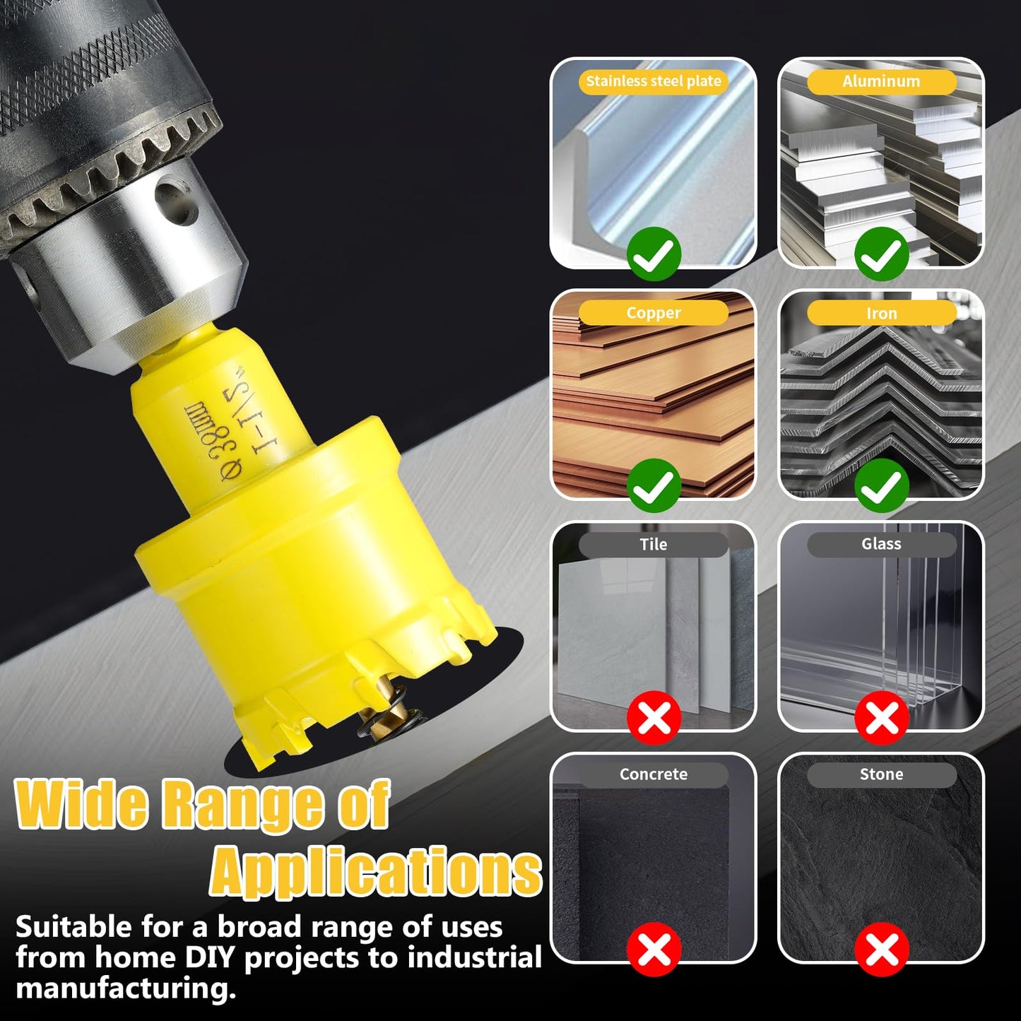 14PCS Carbide Hole Saw Kit for Metal,1/2'' to 2-1/8" TCT Hole Saw Set with Titanium-Plated Upgrade Pilot Drill bits for Stainless Steel,Hard Metal,Wood, Plastic,Iron