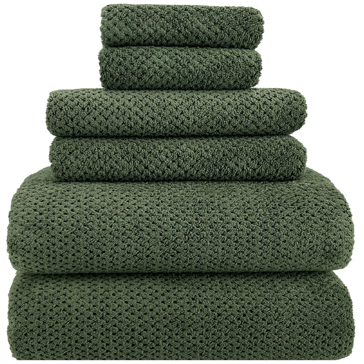 YTYC 29x59 Inch Bath Towels Set of 6 Large, Super Soft Lint Free Lightweight Microfiber Shower Towels for Bathroom 80% Polyester (Olive Green, 6 Piece)
