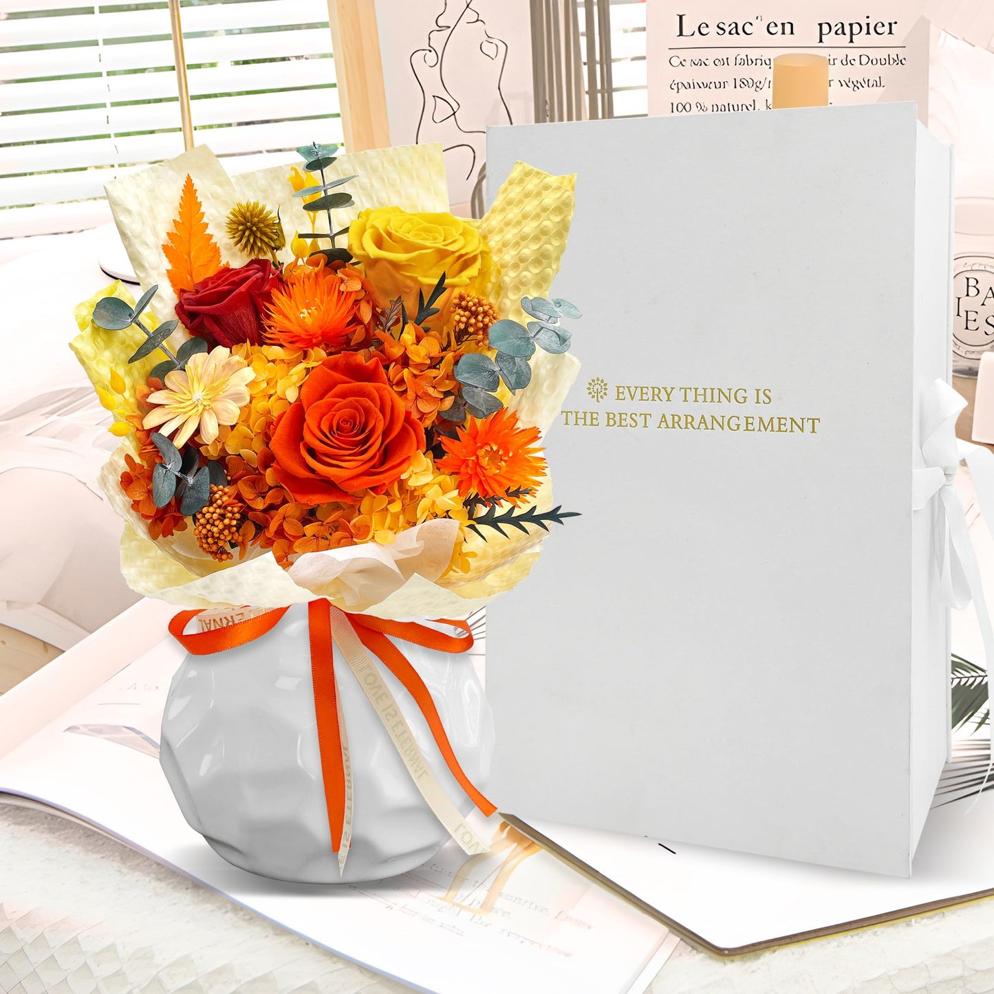 QOEAZY Mothers Day Gifts, Flowers for Delivery, Preserved Flowers Bouquet, Birthday Gifts for Women Mom Grandma Wife Girlfriend Her