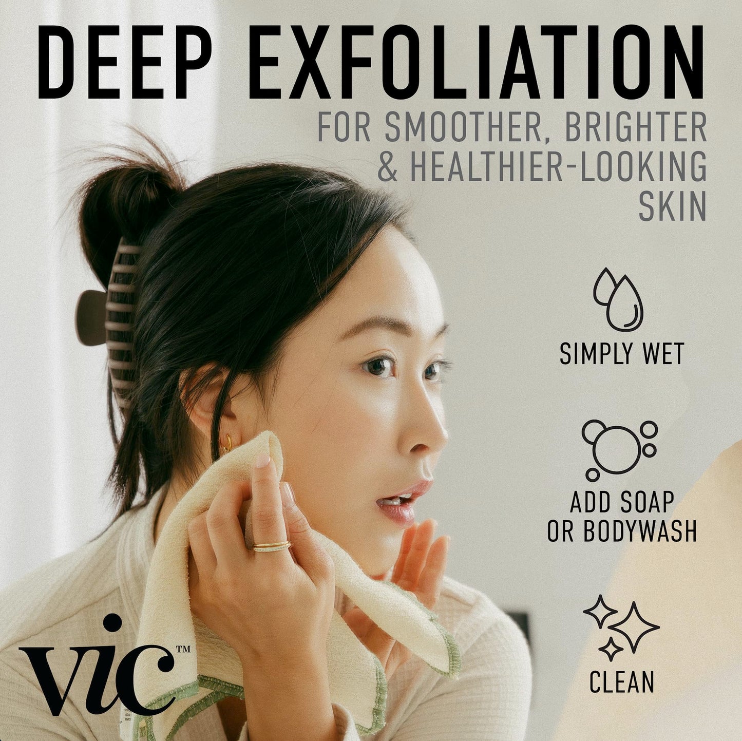 VIC Deep Exfoliating Face & Body Washcloth | Premium Natural Cotton | Intensive Skin-Renewing Texture | Artisan Made in The Netherlands | 14” x 17”, 2-Pack