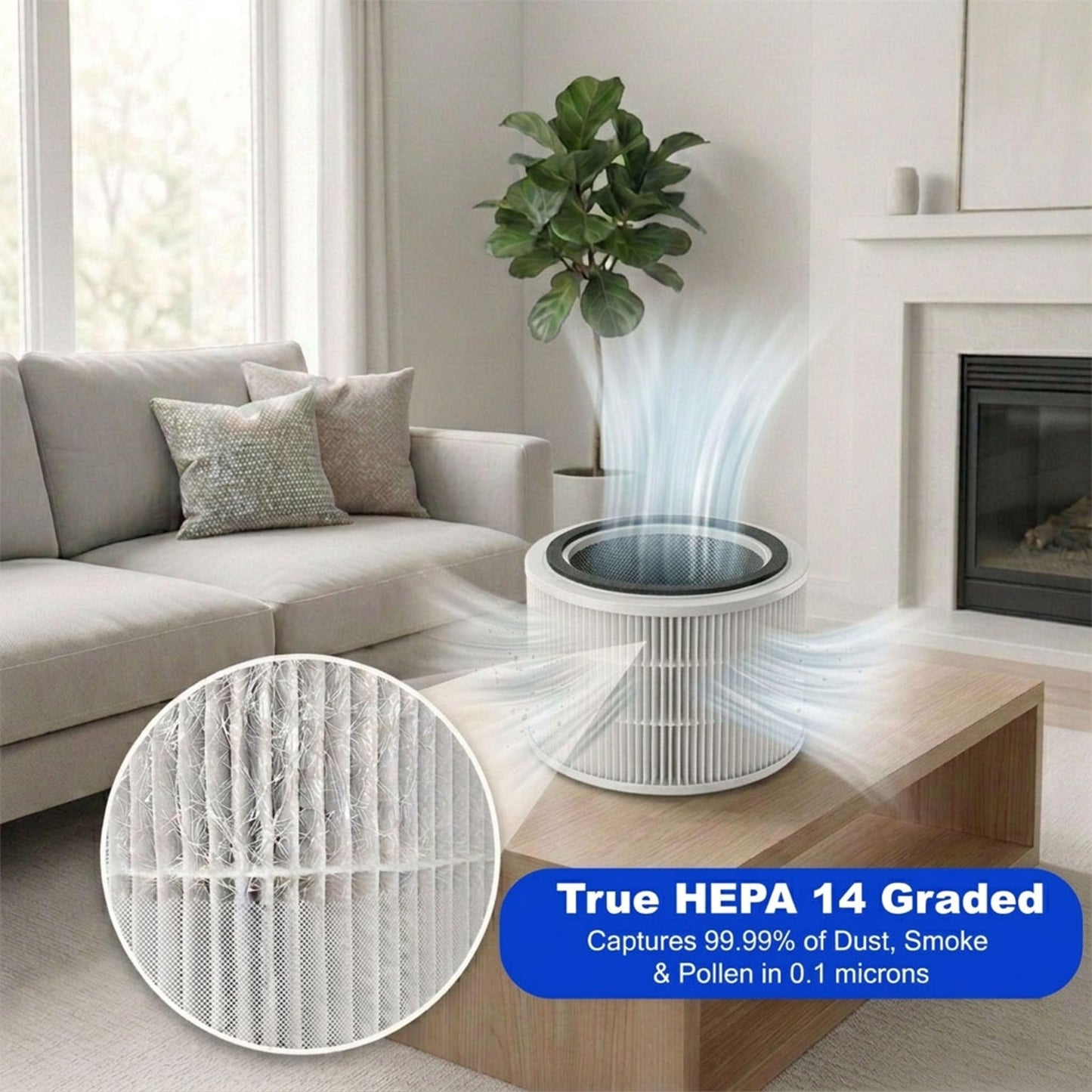 240 Replacement Filter Compatible with 240 Air Purifier, 3-in-1 True Hepa 14 Graded with Activated Carbon Captures 99.99% of Smoke, Dusts, Odors, Allergens & Air Pollutants, 2 Pack