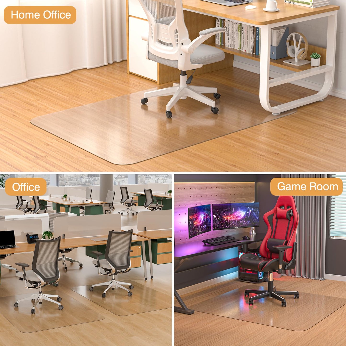 Office Chair Mat for Hardwood Floor, 46" x 60" Clear Plastic Desk Floor Protector, Heavy Duty Non-Slip Chair Mat for Rolling or Gaming Chairs, Durable Computer Mat for Home Office